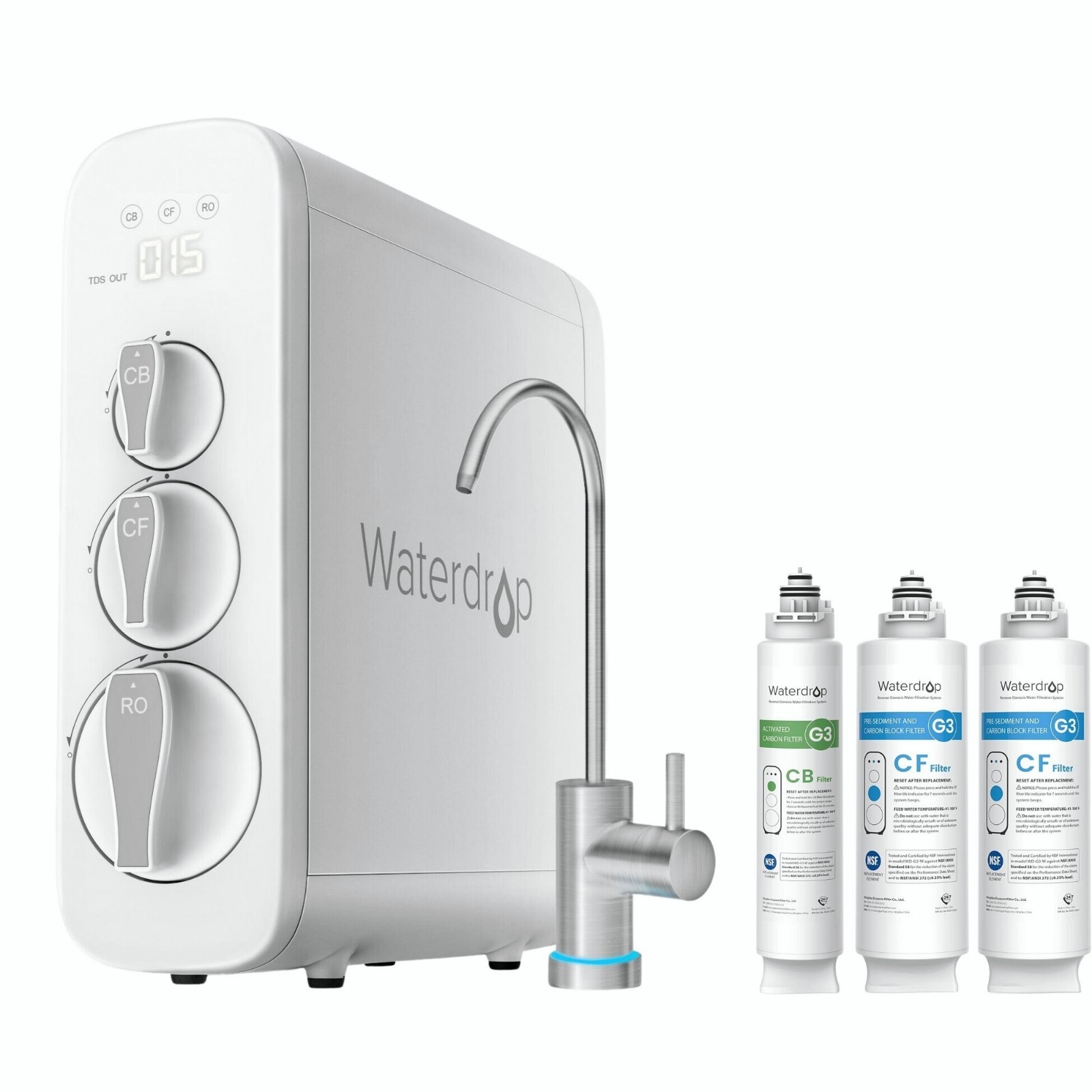 Waterdrop G3 Tankless Reverse Osmosis Water Filtration System, with 6 Filters