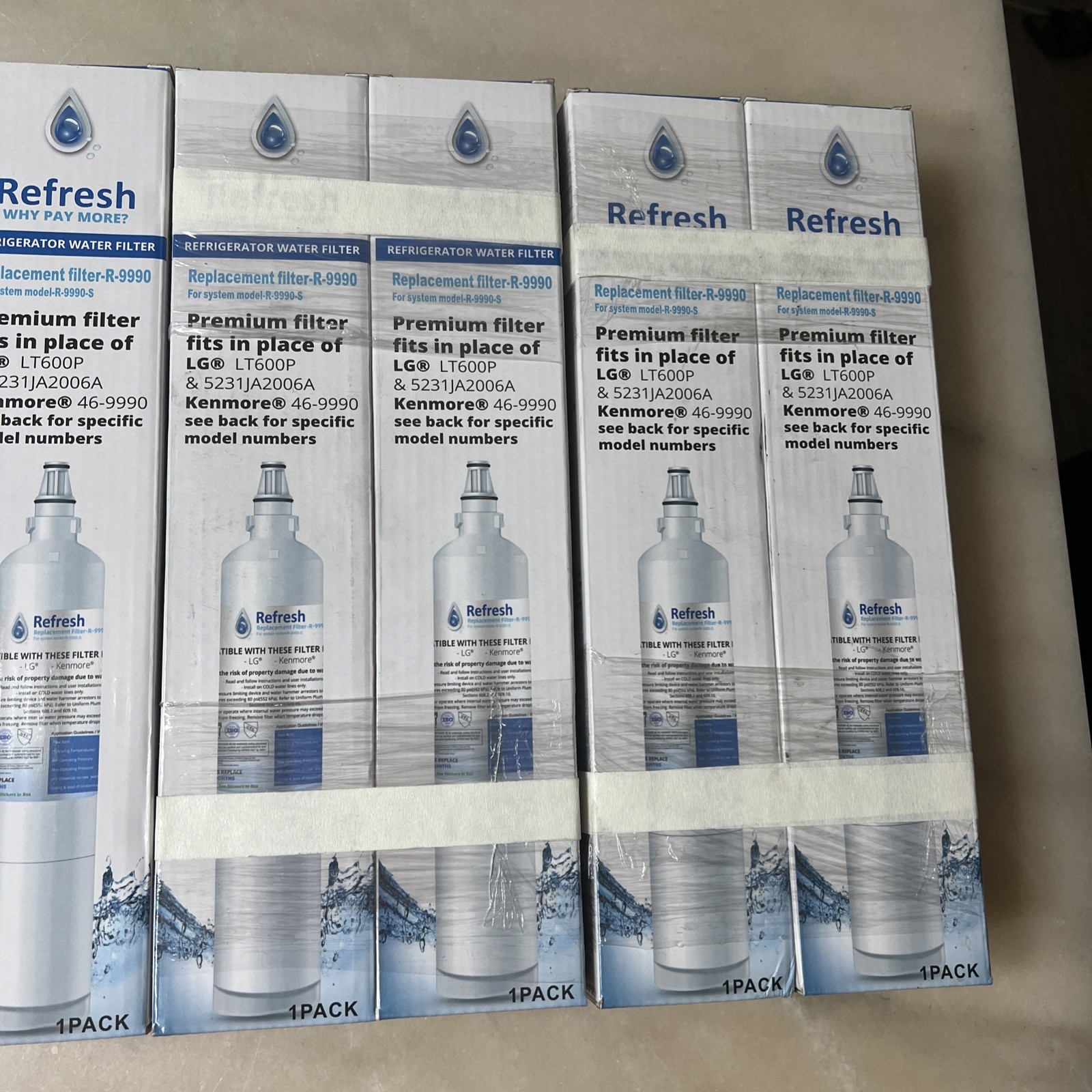 (5)REFRESH R-9990 Water Filter 2-Pack Fits LG LT600P & 5231JA2006A Refrigerators