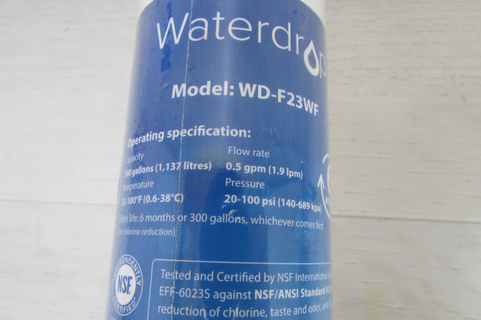 Waterdrop WD-F23WF Water Filter 300 Gallons Flow Rate .5gpm 20-100 psi