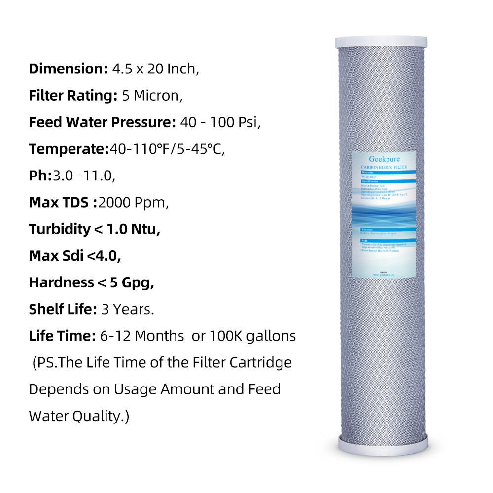 Geekpure 2 Stage Whole House Water Filter System 1″ Port 4.5″ x 20″ w/ PP Carbon