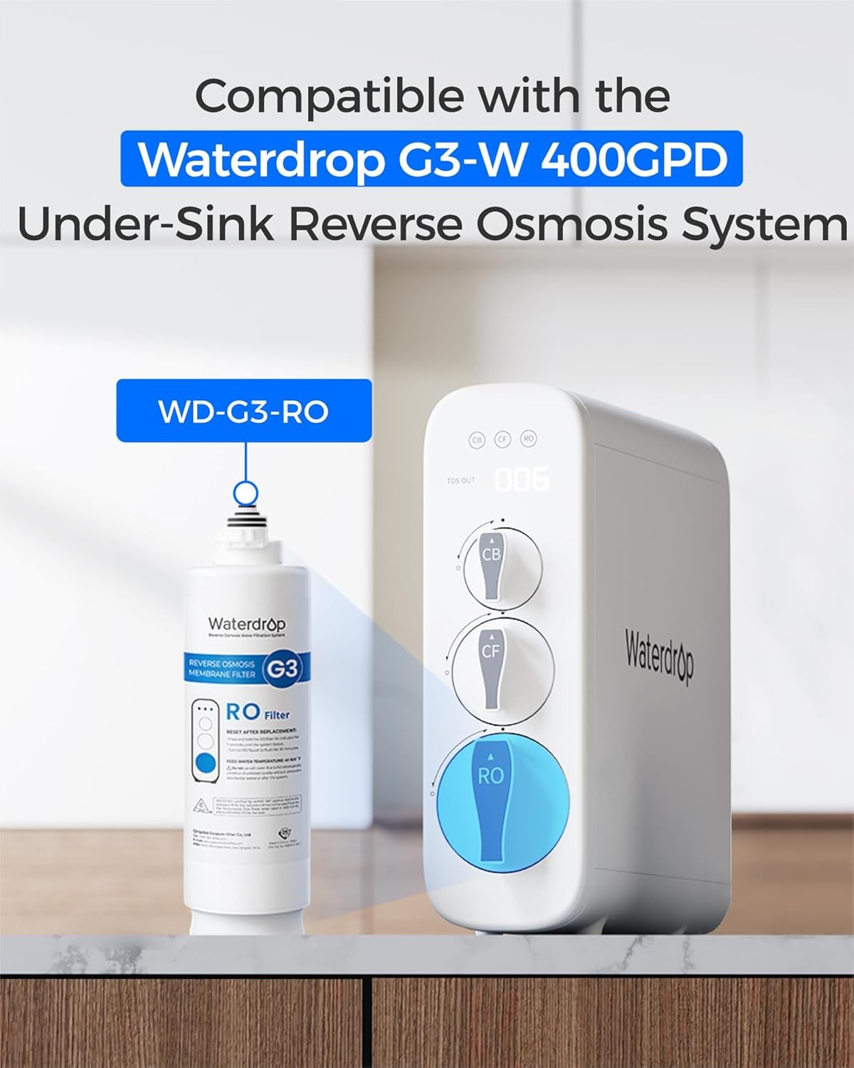 Waterdrop WD-G3-N2RO Filter, Replacement for WD-G3-W Reverse Osmosis System