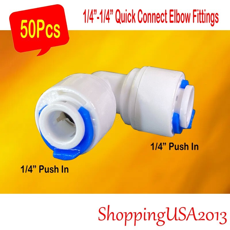 50Pcs 1/4″-1/4″ Quick Connect Elbow Fittings Connector Push In Water Filter