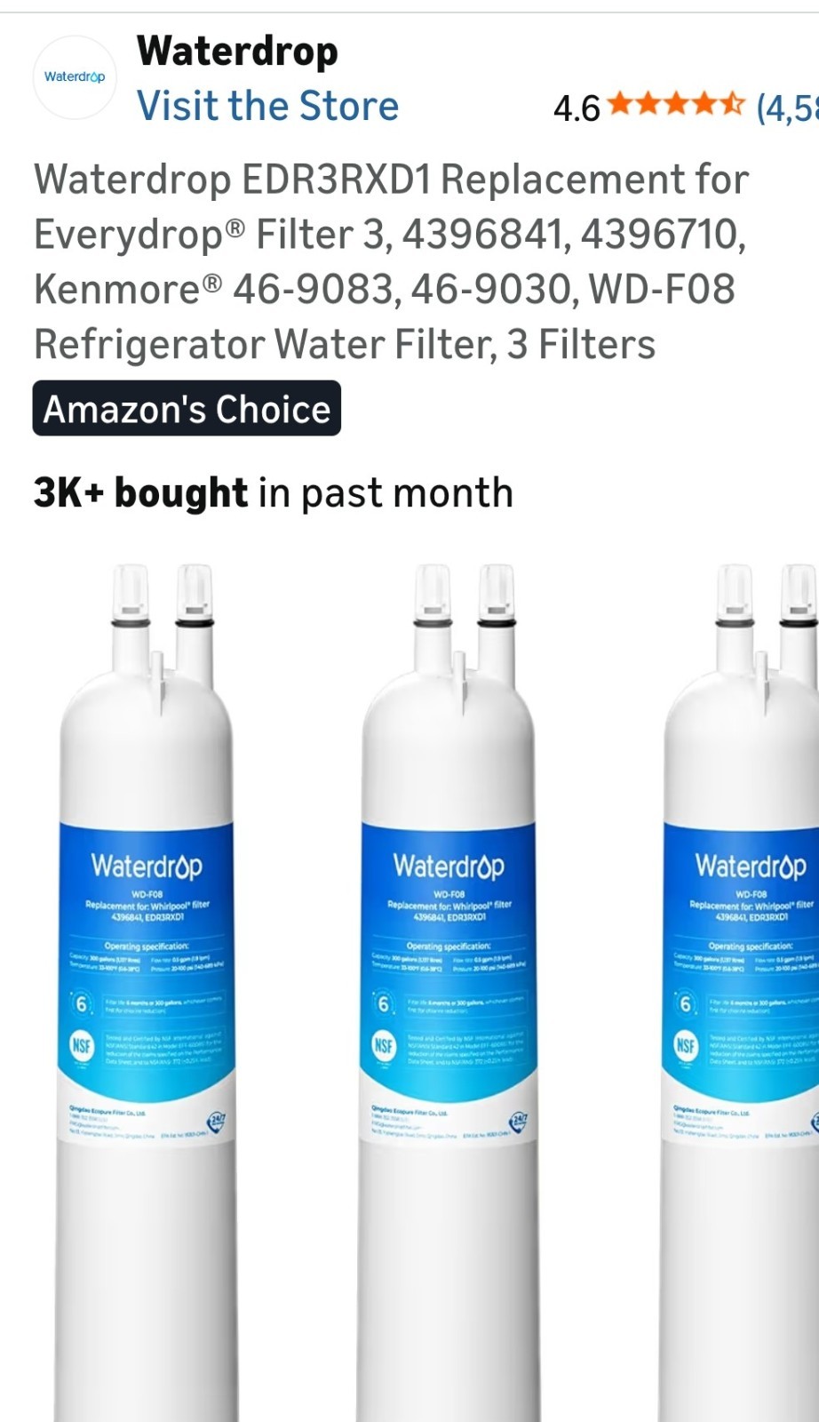 Waterdrop WD-F08 Water Refrigerator Filter New Sealed Filter, New, Sealed