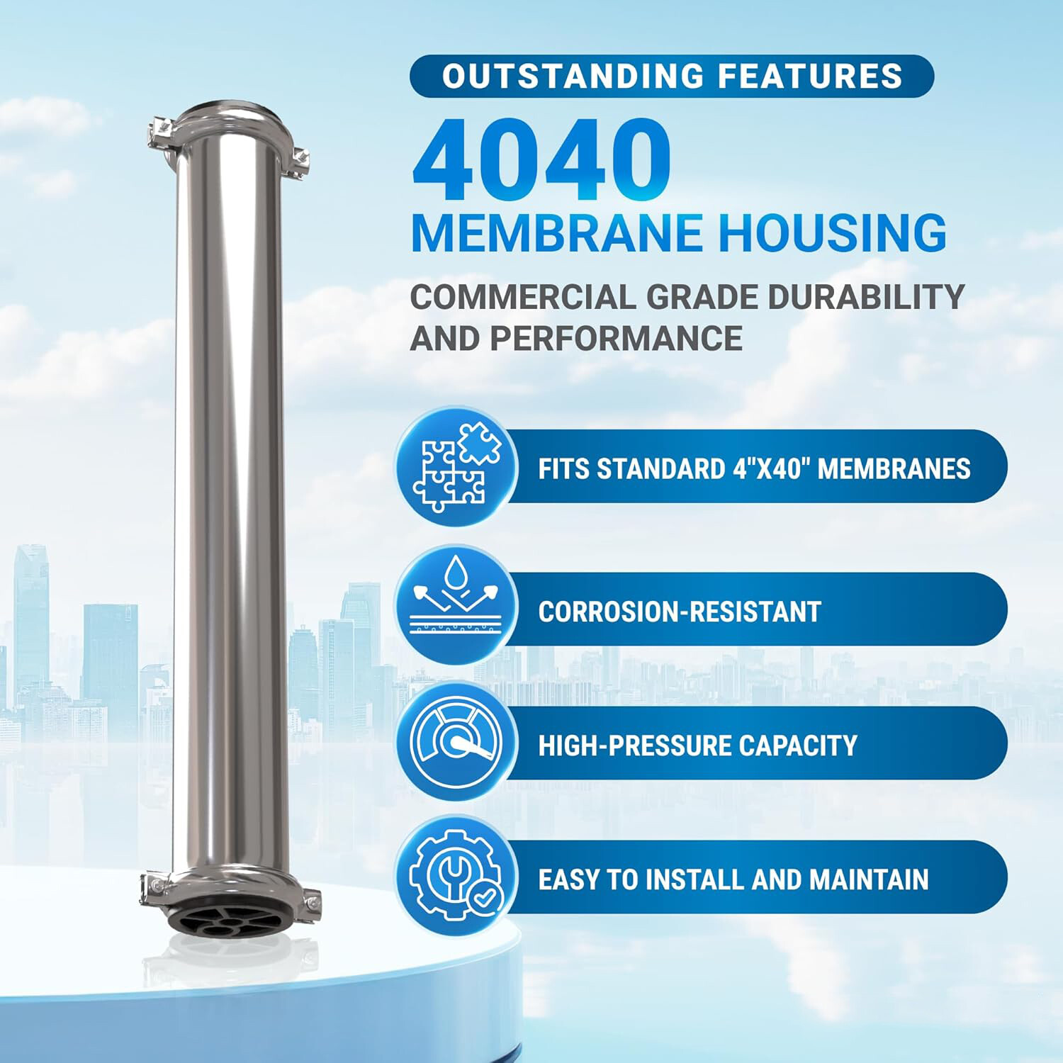 Reverse Osmosis 304 Stainless Steel Pressure Vessel 4″x40″ Membrane Housing