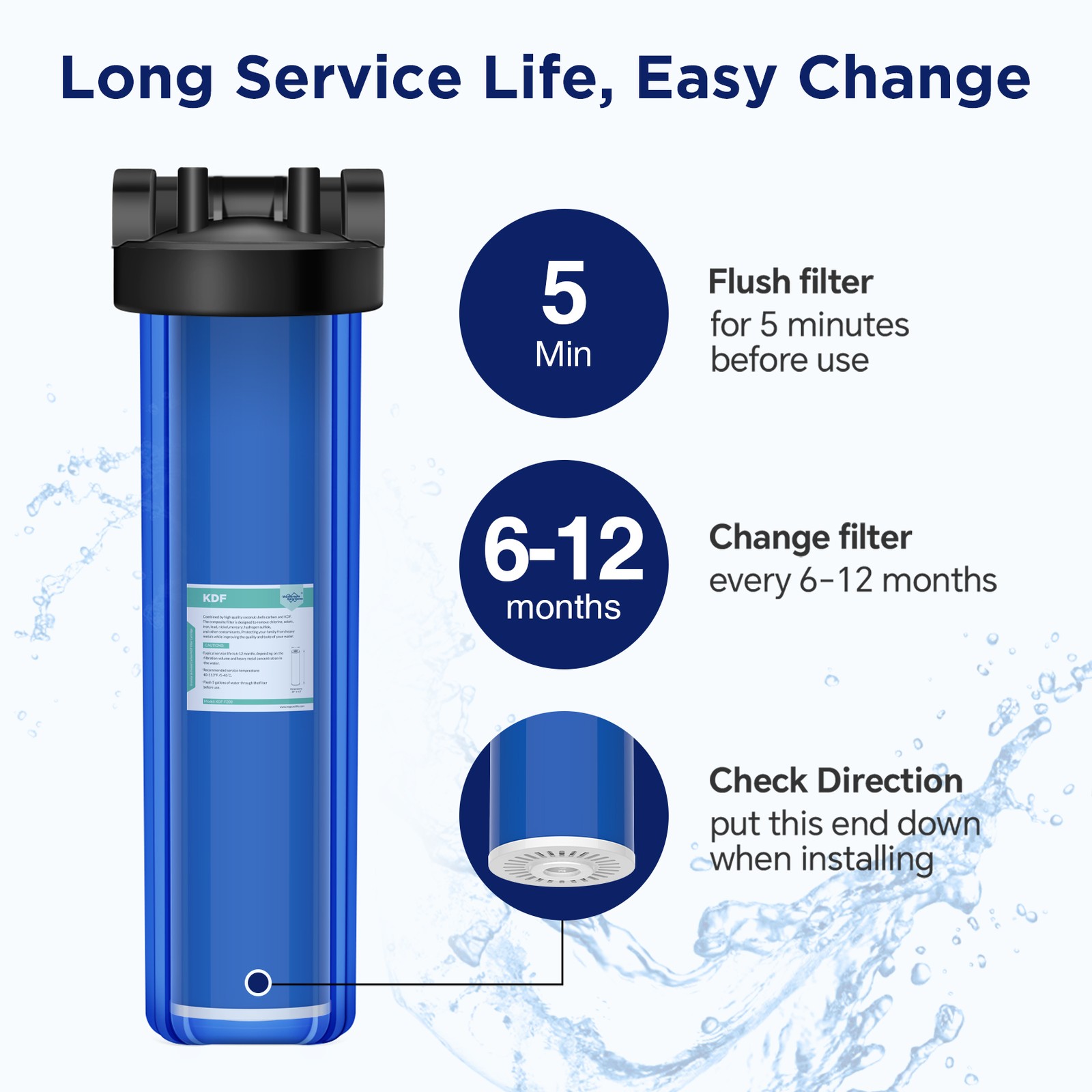 1-6 Pack 20″x4.5″ KDF GAC Big Blue Whole House Water Filter Heavy Metal Removal