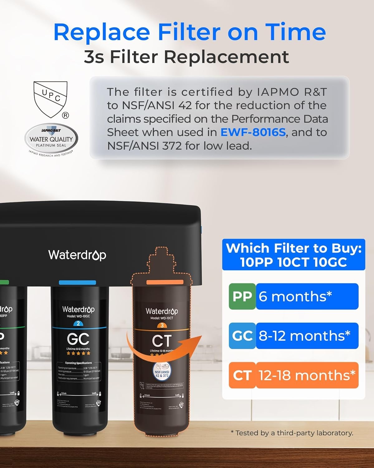 Waterdrop TSB 3-Stage Under Sink Water Filter System with Extra 10PP Filter