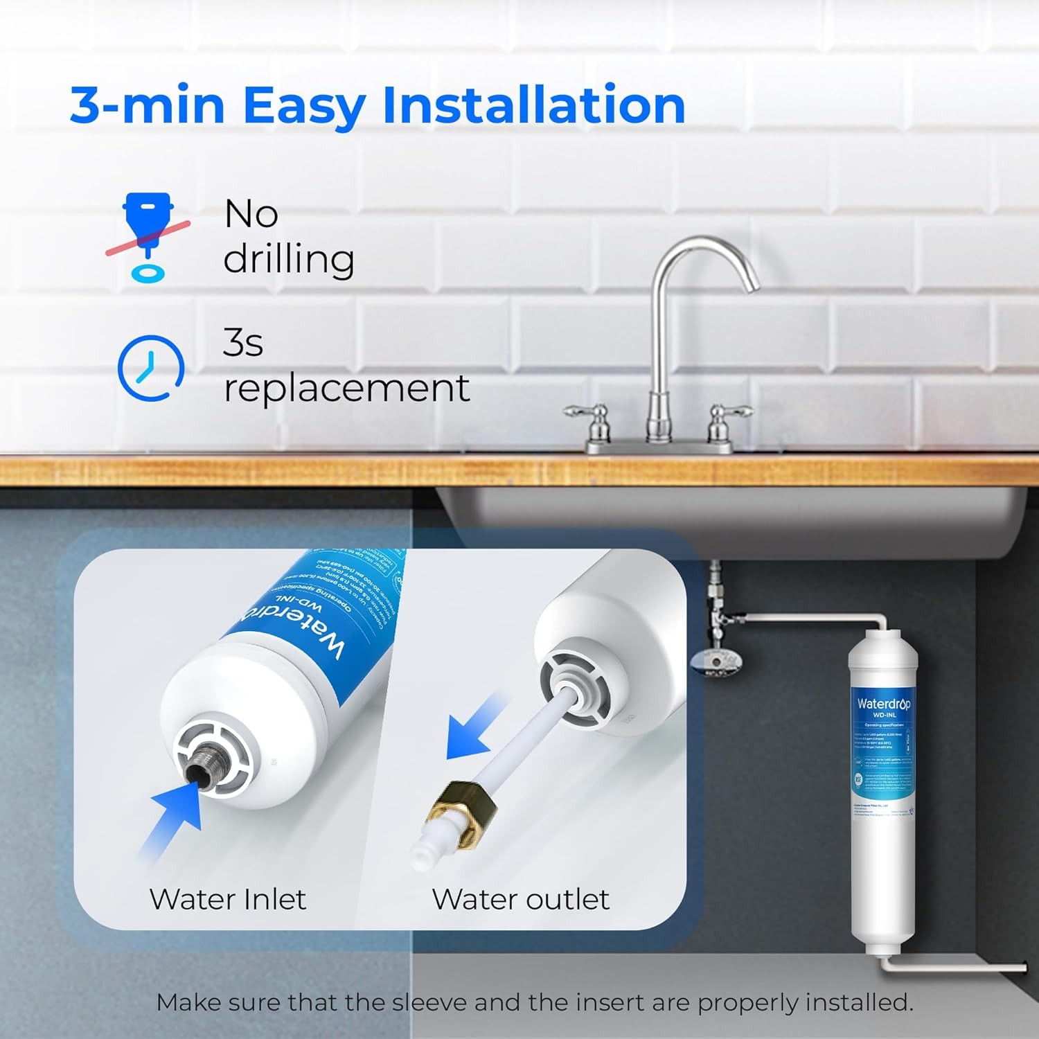 Inline Water Filter for Refrigerator Ice Maker NSF Certified 1 Year Waterdrop