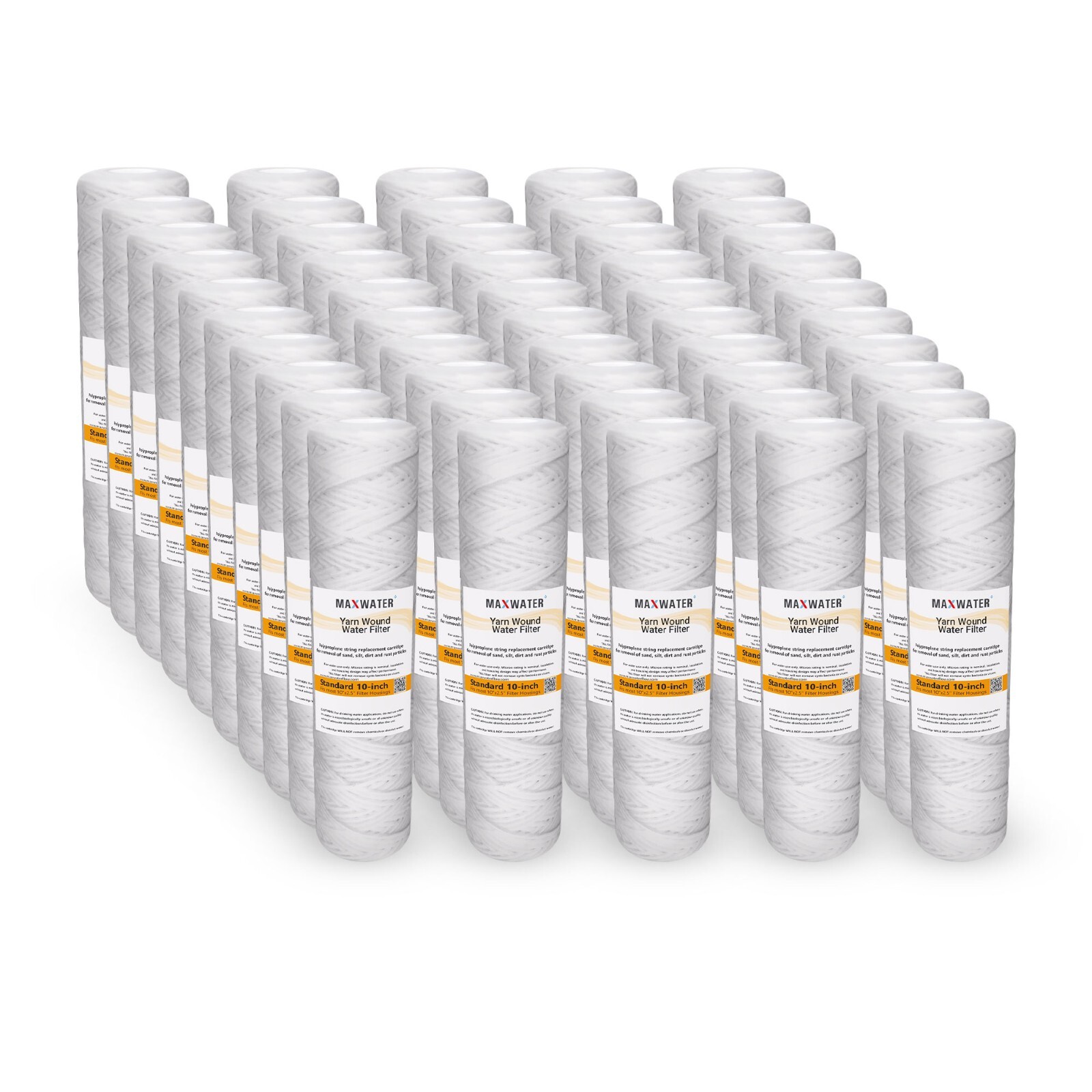 String Wound Sediment Water Filter Cartridge Standard 2.5″ x10″ 5 Micron 50 Pack