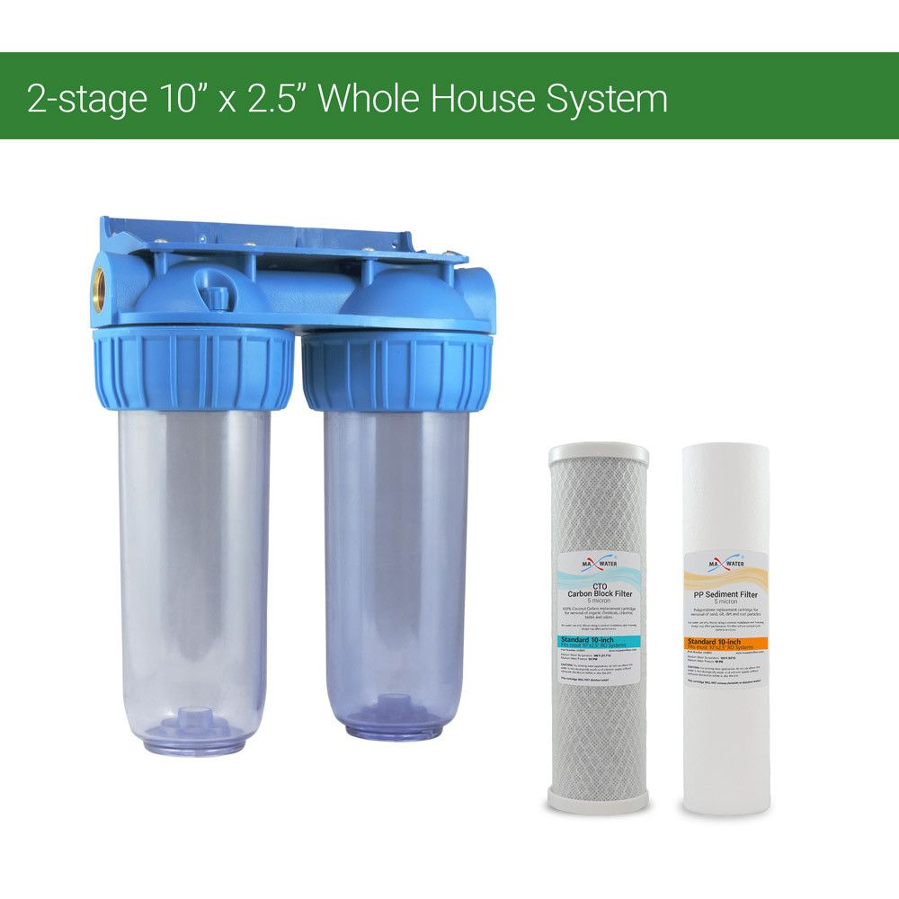 2 Stage 10″ Whole house water filter Sediment Carbon Filter, boiler, well, Rvs
