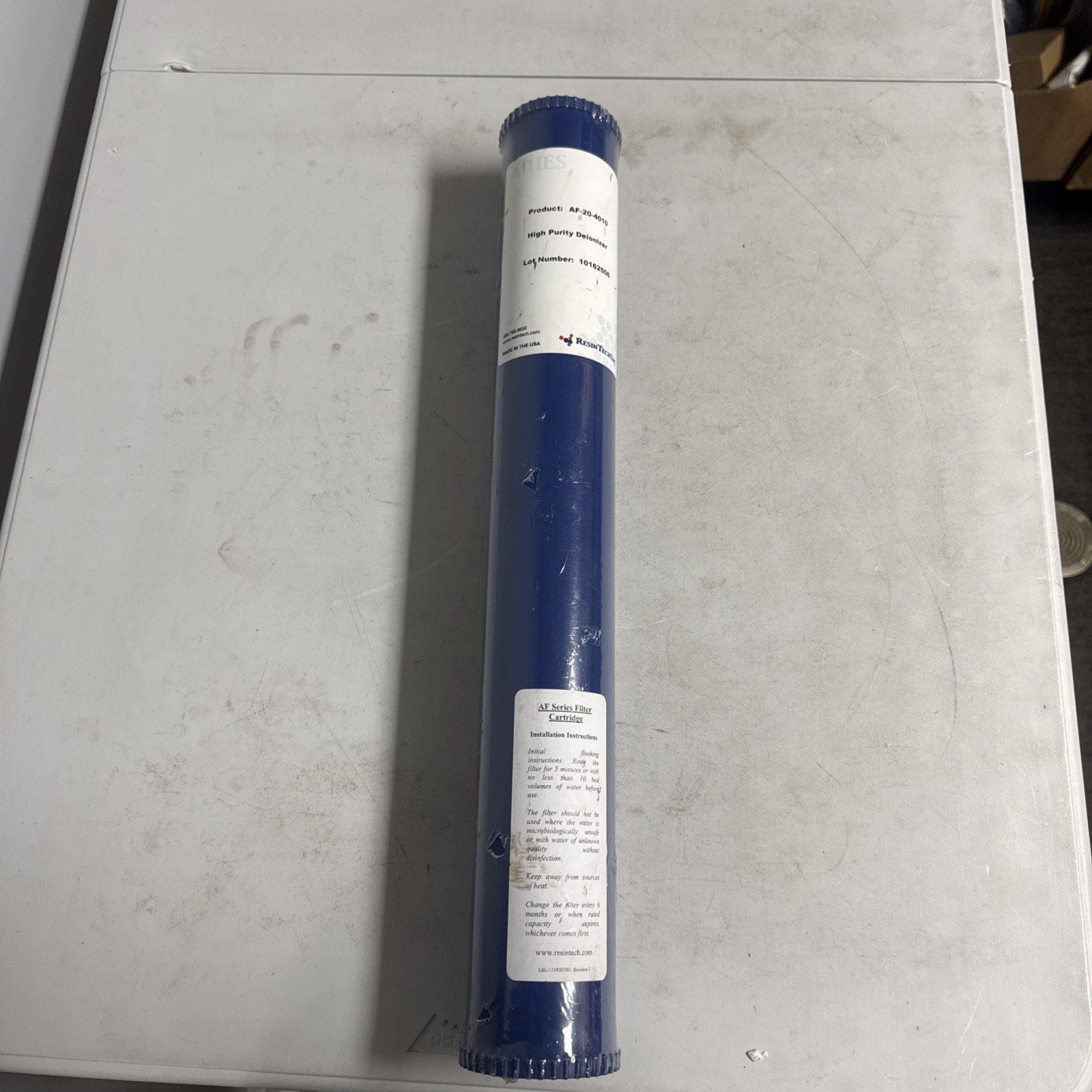 RESINTECH AF-20-4010 DI High Purity Deionizer Cartridge, 2.5 x 20 in. BLUE, NEW