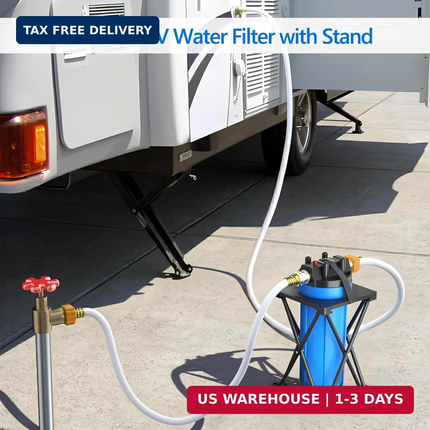 4-Layer RV Water Filter with Stand and 7,000 Gallons Capacity, 3/4″ GHT Metal Th