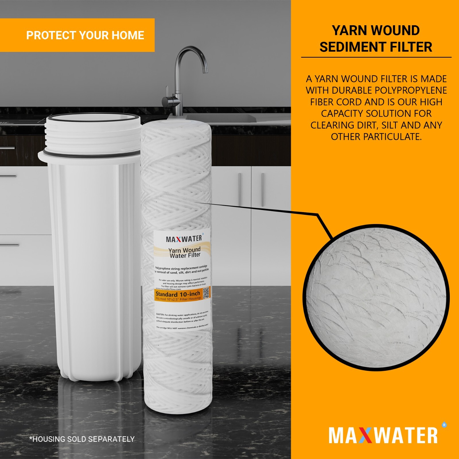 String Wound Sediment Water Filter Cartridge Standard 2.5″ x10″ 5 Micron 50 Pack