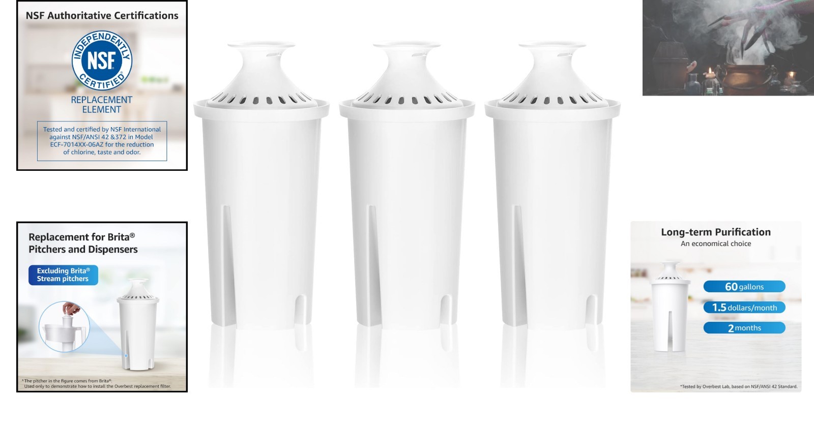 Efficient 3 Count Water Filter Replacement for Brita – 93.9% Chlorine Reduction