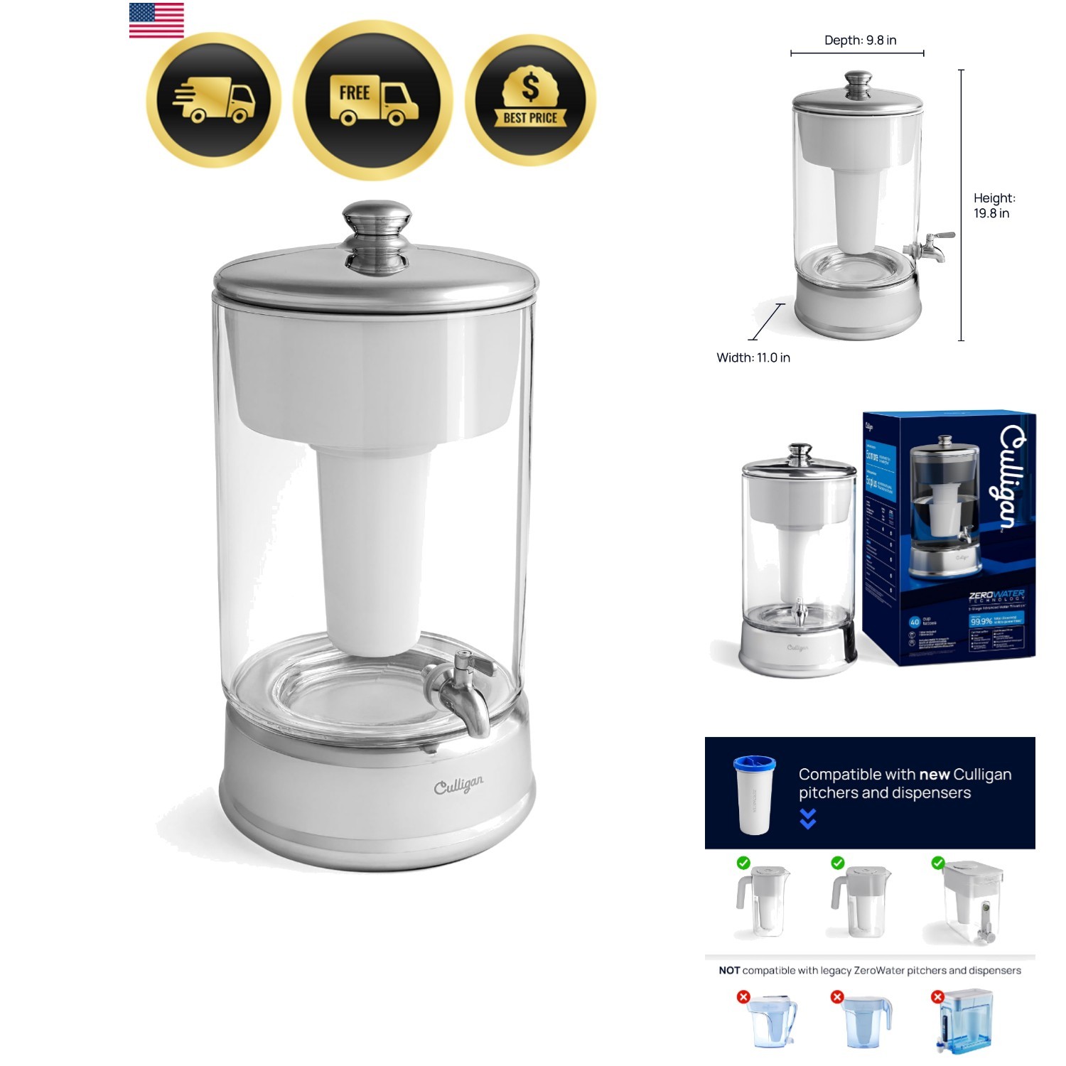 with ZeroWater Technology 40-Cup Glass Water Filter Dispenser – Includes 5-St…