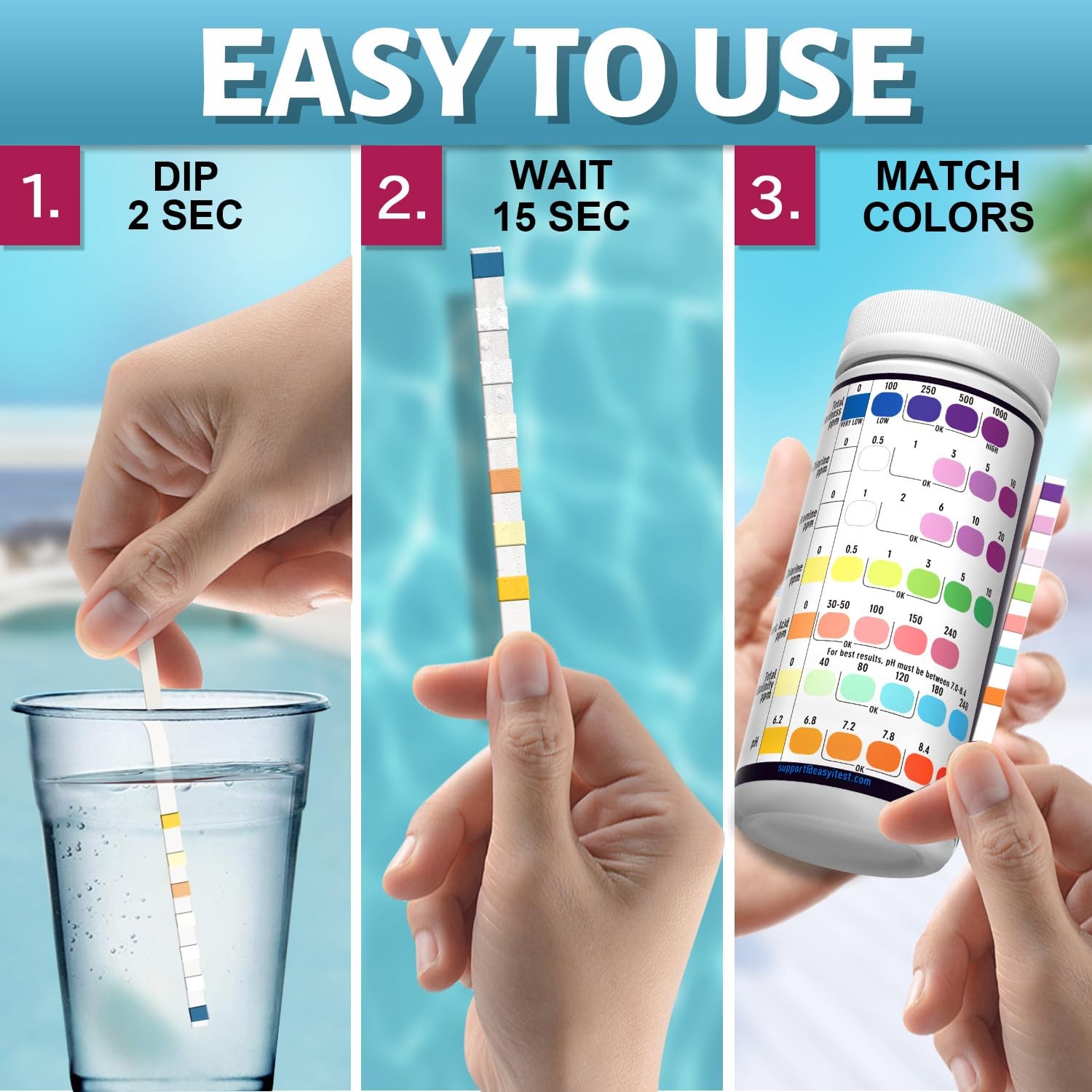 EASYTEST 7-Way Pool Test Strips, 150 Strips Water ^ 7 in 1 ^
