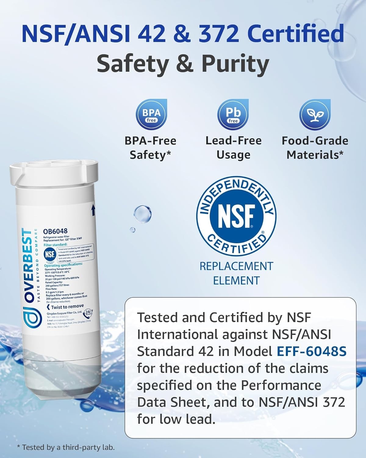 Overbest XWF (No chip) Refrigerator Water Filter, Replacement for GE®, 3-Pack