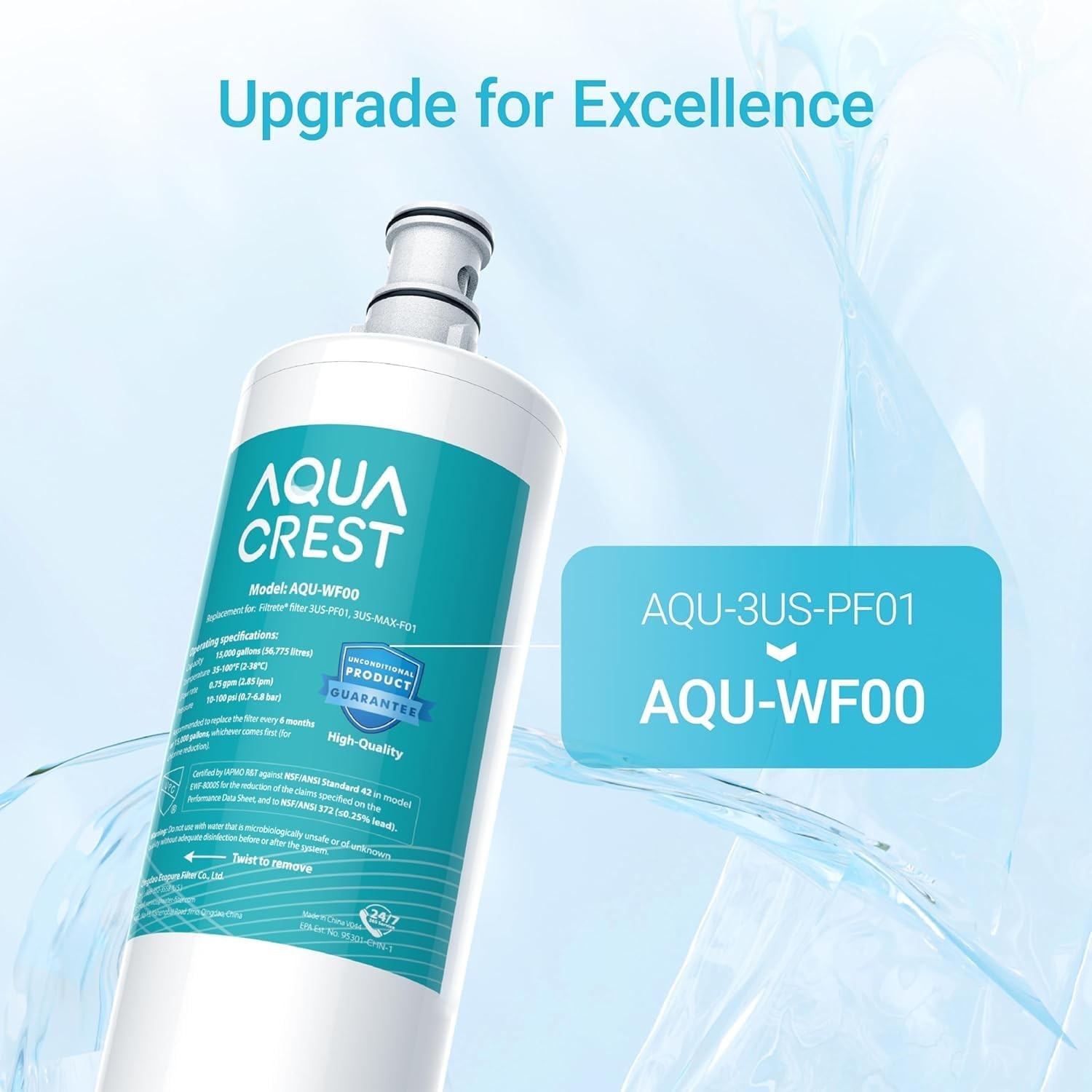 AQUA CREST Under Sink Water Filter, 3US-PF01, Replacement for 3US-MAX-F01H (2)