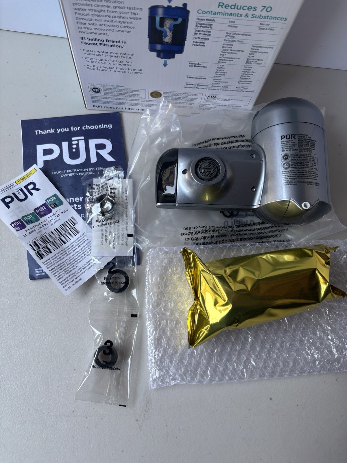 PUR PLUS Faucet Filtration System Metallic Gray PFM350V + 3 Filters RF-3375 NEW