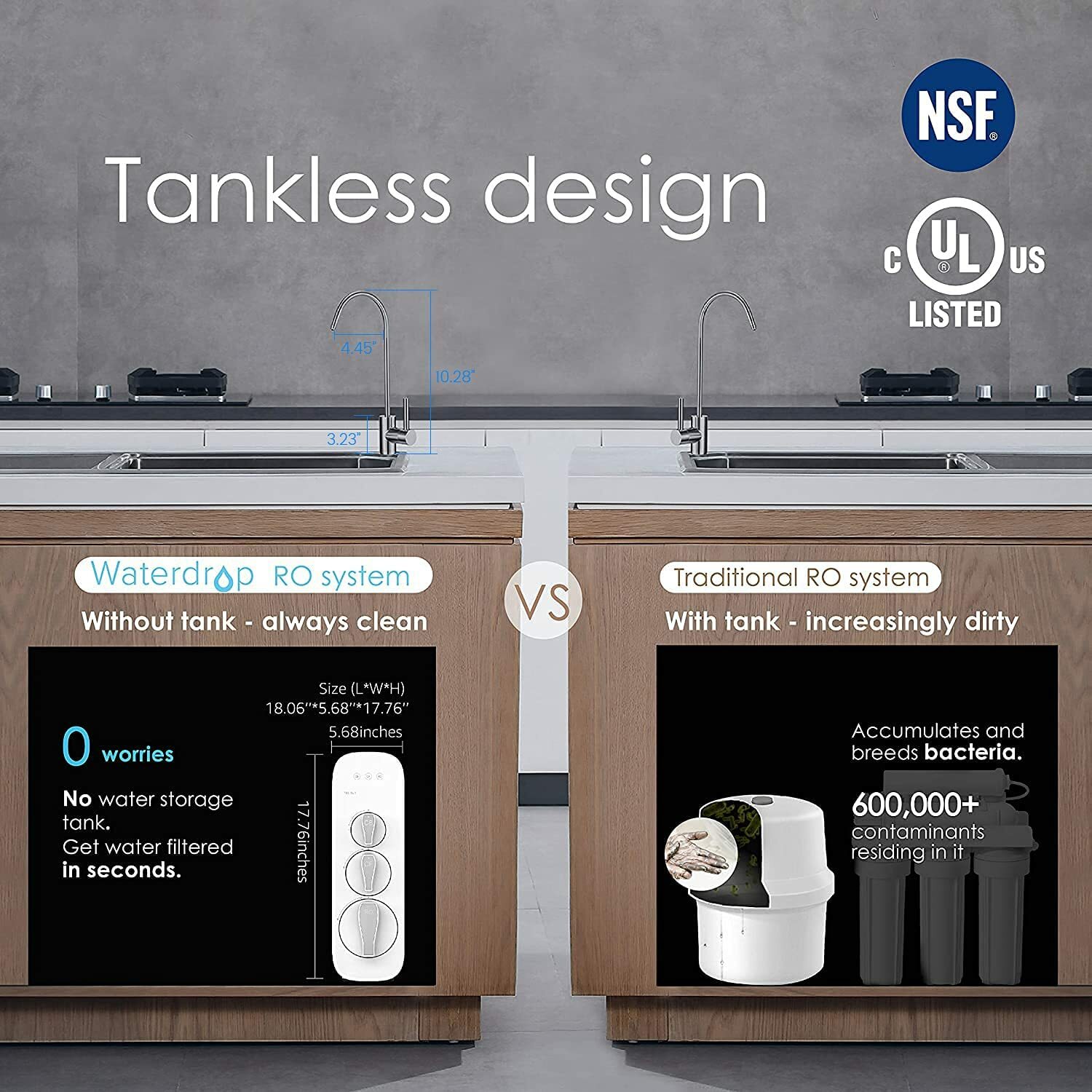 Waterdrop G3 RO Reverse Osmosis Water Filtration System, Ordinary Faucet