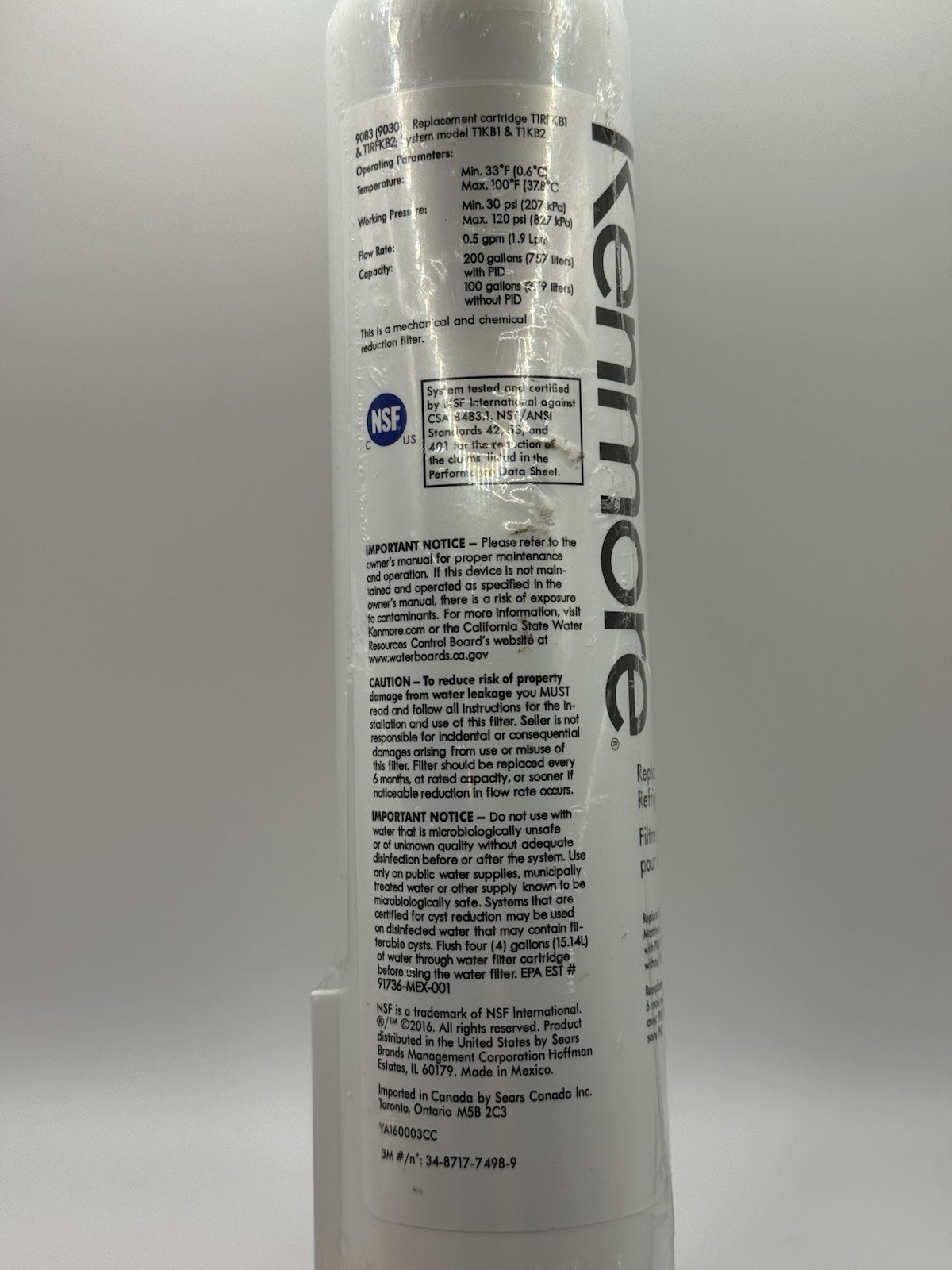 Kenmore 460-9083 Replacement Refrigerator Water Filter