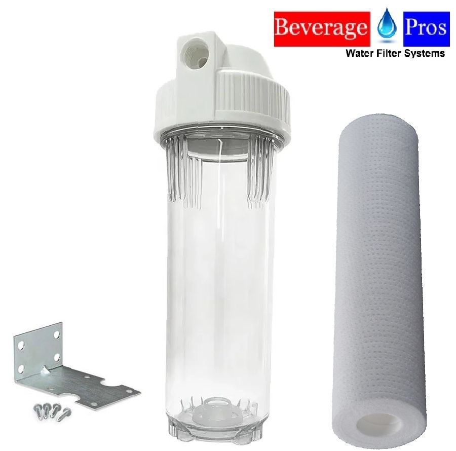 Single Water Filter Clear Housing & Bracket 3/4” in/out 10”x2.5” Cartridge