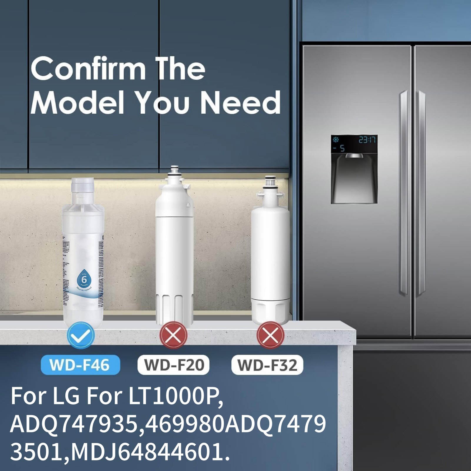 Water Filter Replacement LT1000PC For LG WS646A MB-LT1000P Refrigerator Model