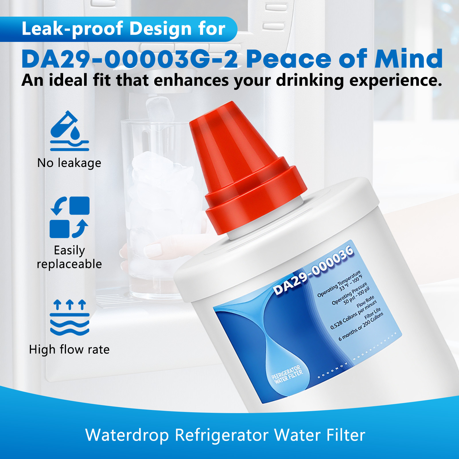 DA29-00003G Refrigerator Water Filter Replacement for Samsung DA29-00003A, Aqua