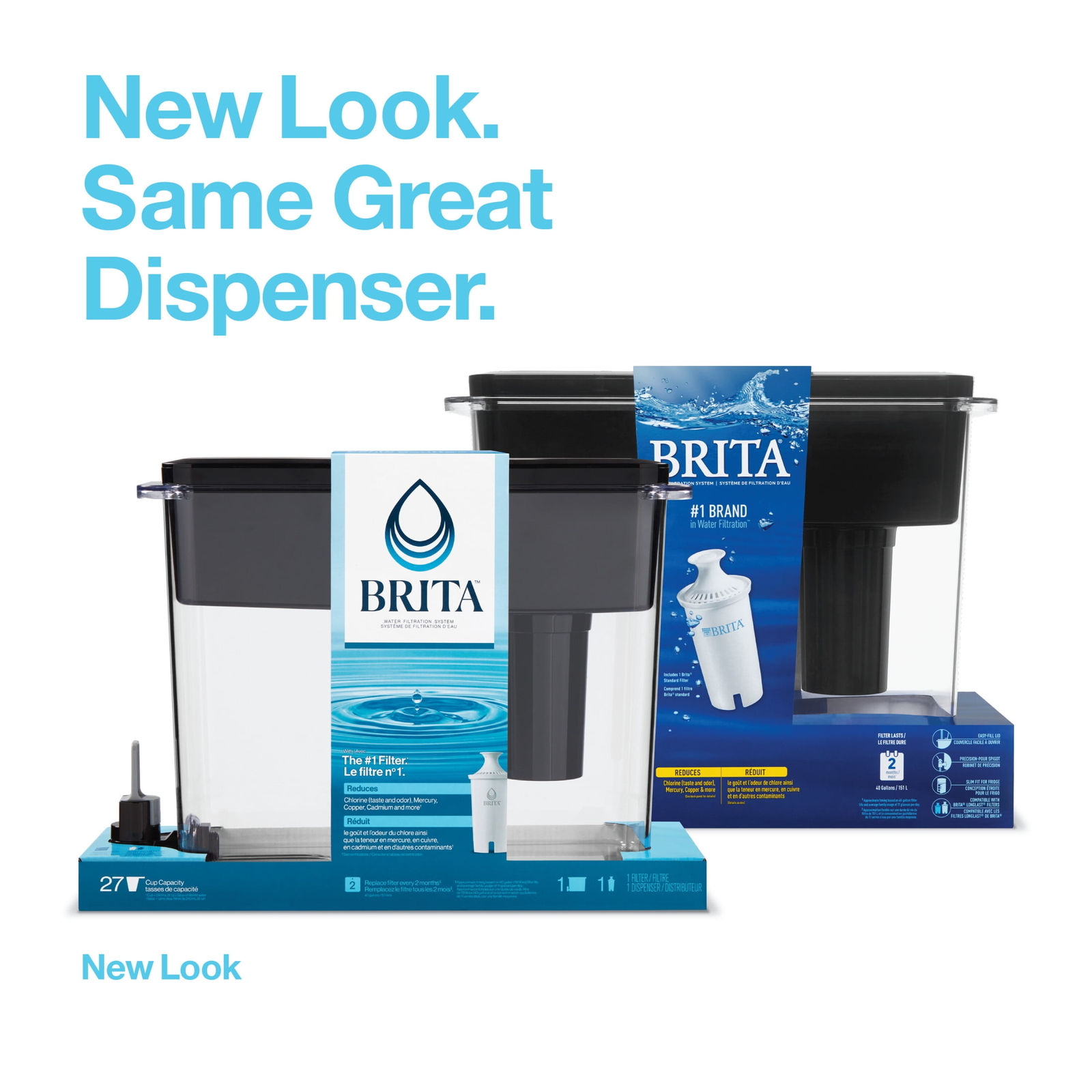 Brita Extra Large Ultramax 27 Cup Black Filtered Water Dispenser with 1 Standard