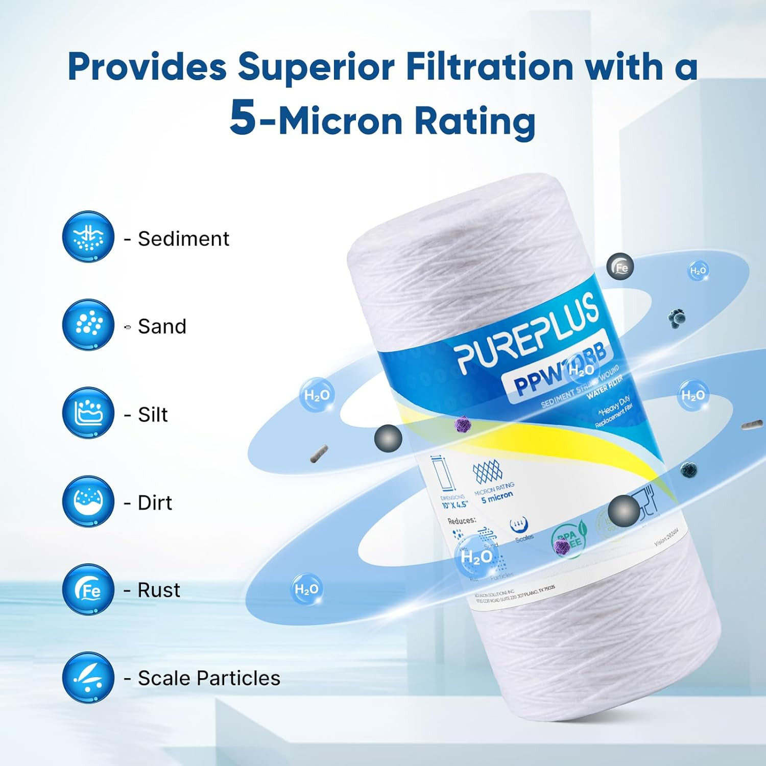 5 Micron Whole House Sediment Filter – 4 Pack, Fits Multiple Models
