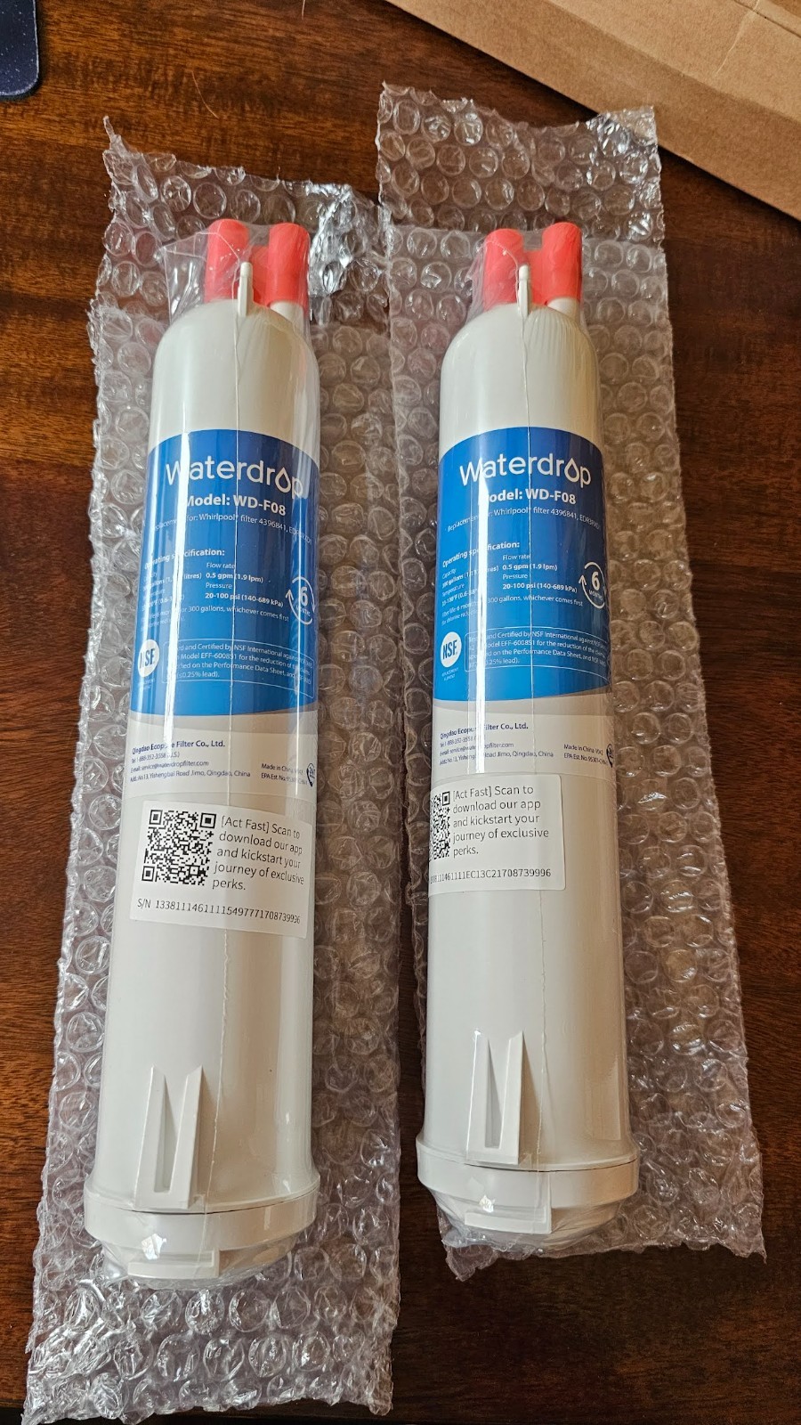 New Waterdrop WD-F08 Refrigerator Water Filter Replacement For Whirlpool
