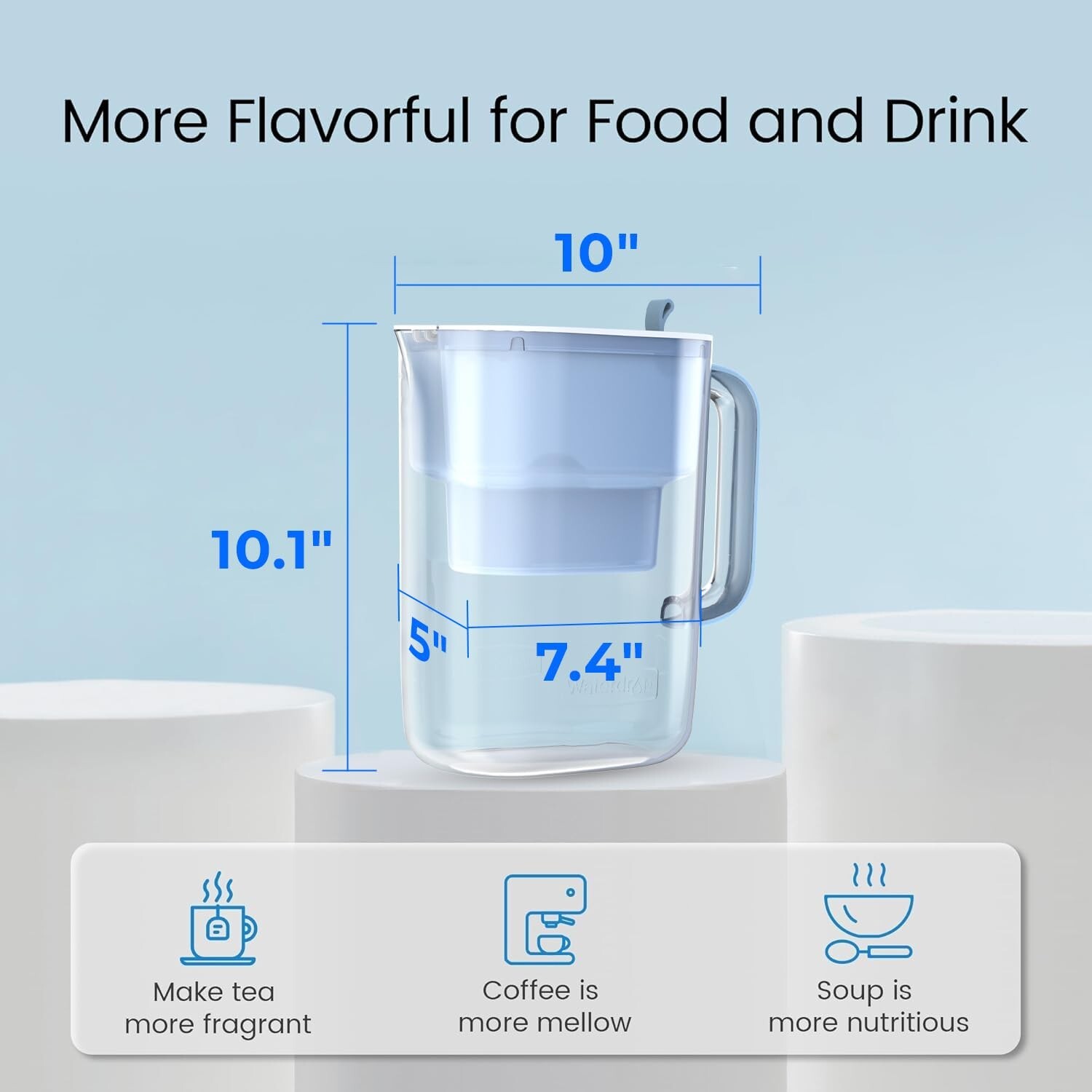 Waterdrop 200-Gallon Long-Life 10-Cup Water Filter Pitcher with 1 Filter,Blue
