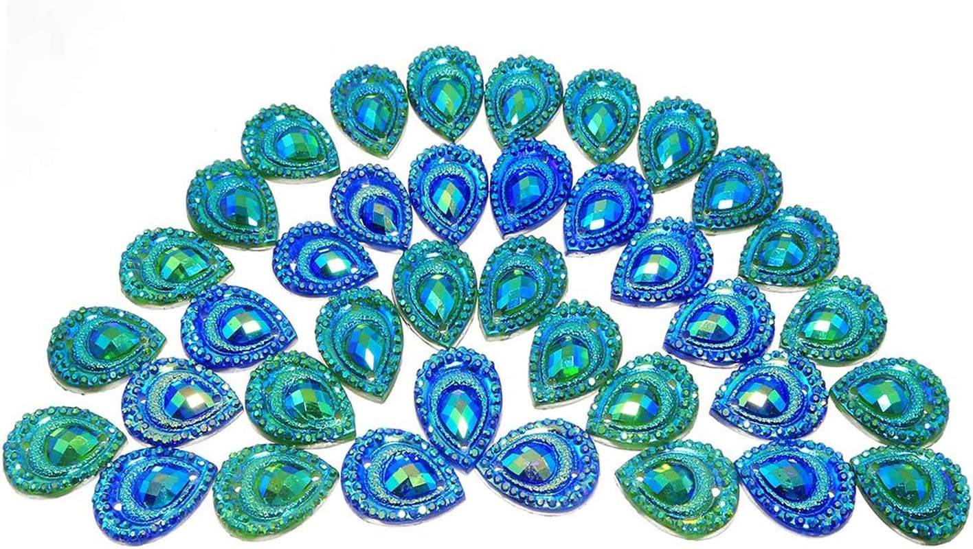 50Pcs Birdseye Water Drop Blue and Green Double Color Edge Flat Bottom Resin Pea