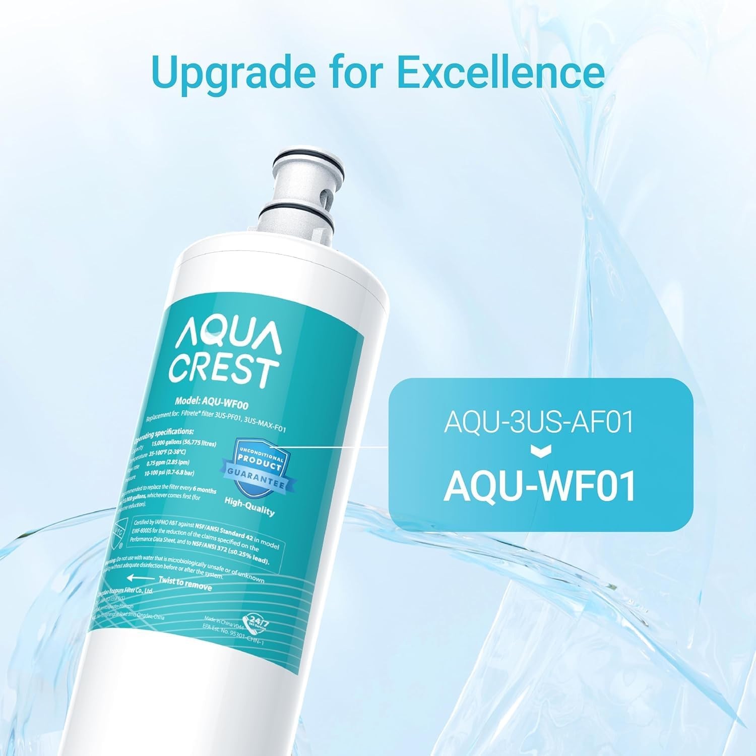 AQUA CREST Replacement for Filtrete 3US-AF01 Under Sink Water Filter, 6 Packs