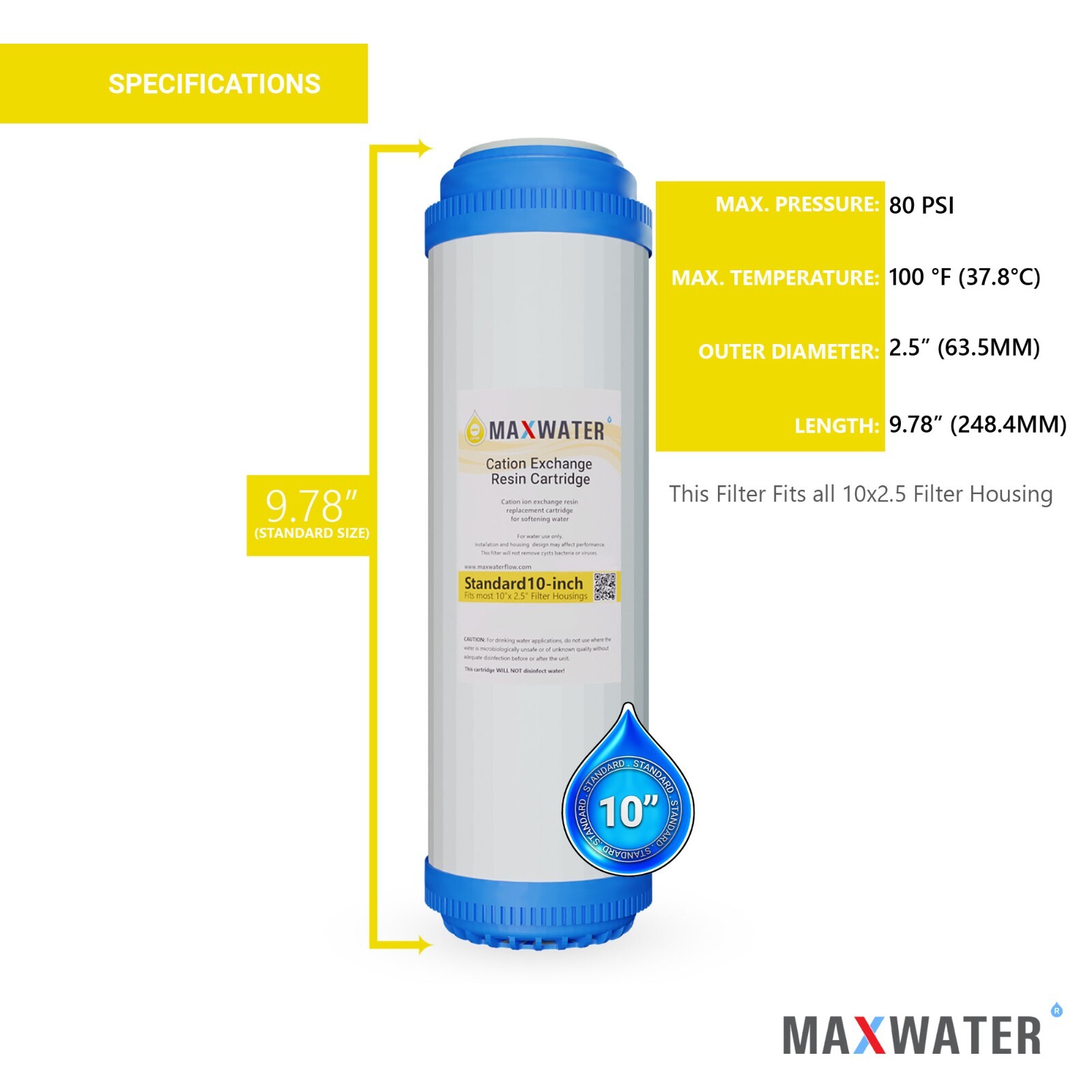 (1-6 Pack) 10″ Hardness Reduction Water Softening Cation Resin Filters for WH