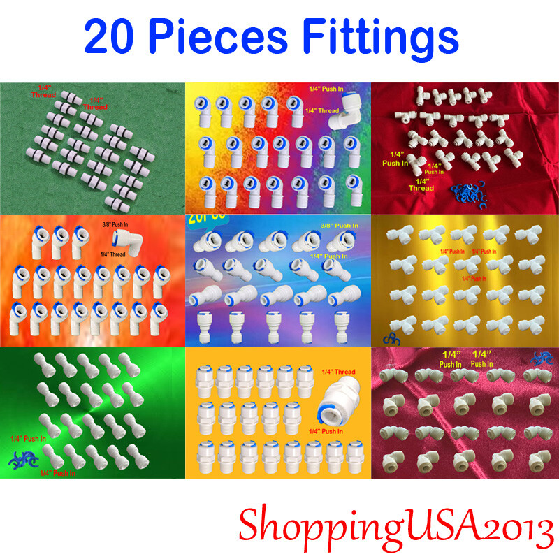 20 Pcs Water Filter Connector Fitting Quick Connect Push In 1/4″ 3/8″ BSP