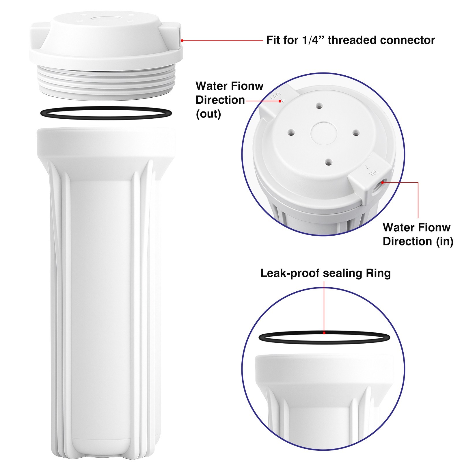 Geekpure 10″ Universal Reverse Osmosis Filter Housing for RO System 1/4″ Port