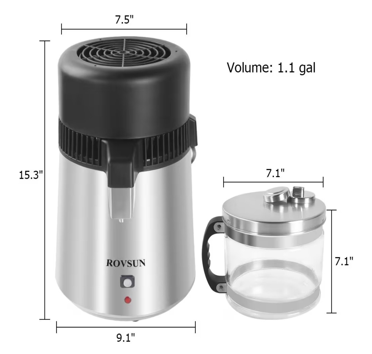 ROVSUN 4L Water Distiller Distilled Water Maker with Glass Container,1L/H Silver