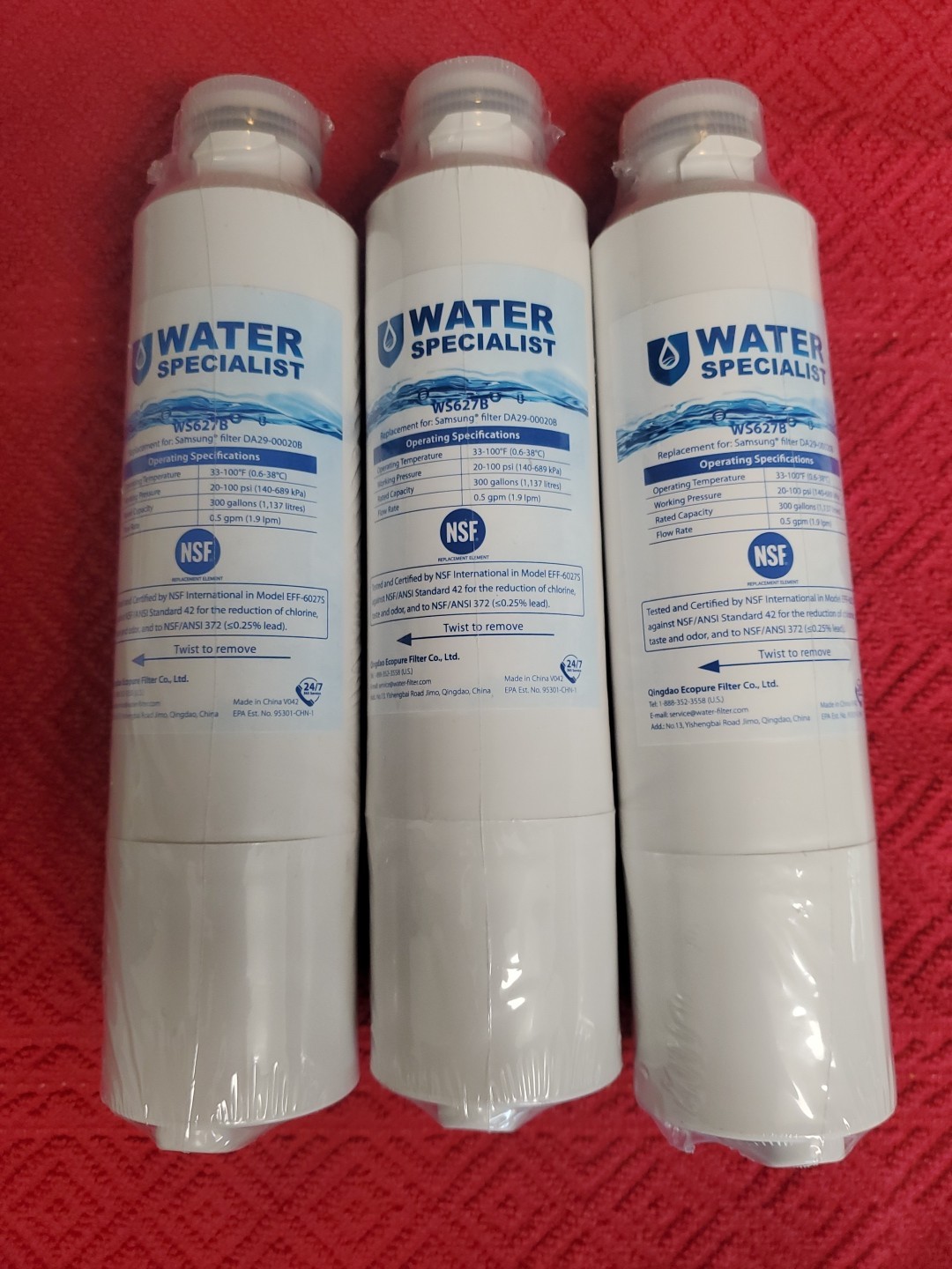 Waterspecialist WS627B Refrigerator Samsung Water Filter Lot Of 3