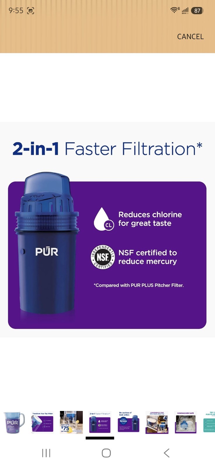 PUR 7 Cup Pitcher Filtration System Blue/White Plastic, Chlorine & Mercury
