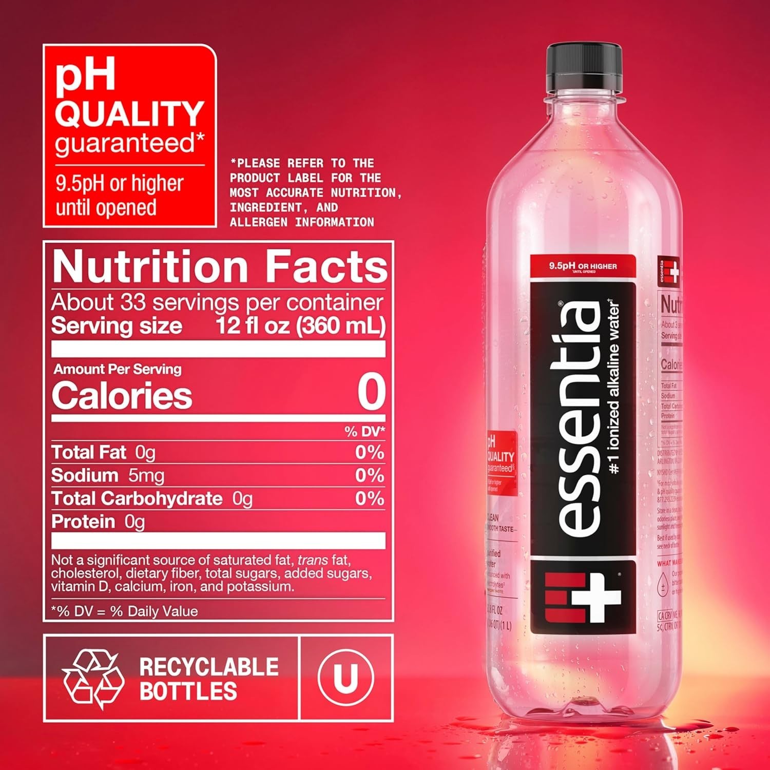 12-Pack of Essentia Ionized Alkaline Water | pH 9.5 | Pure, Refreshing Hydration