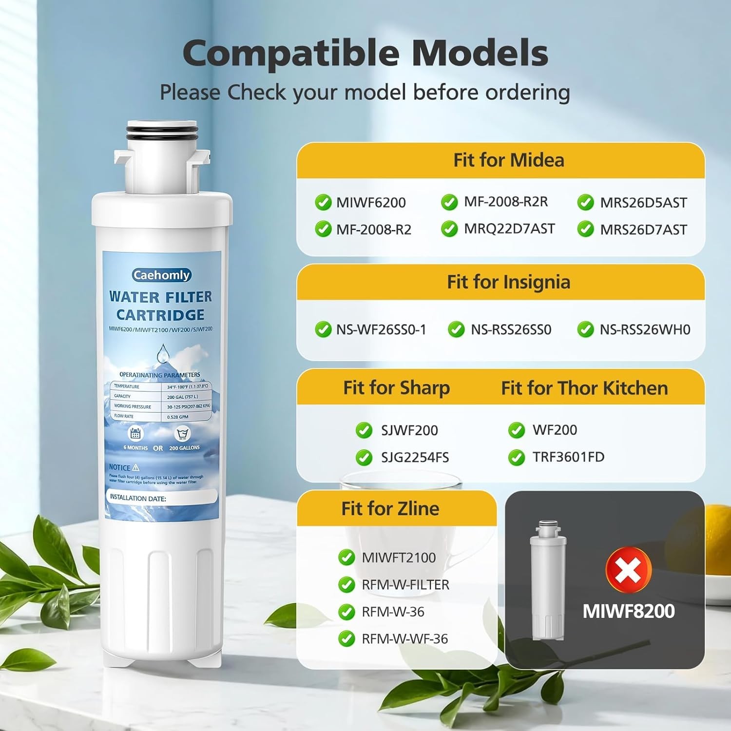2 PACK MIWF6200 Water Filter Cartridge Compatible with Midea , MIWF6200, MF-2…