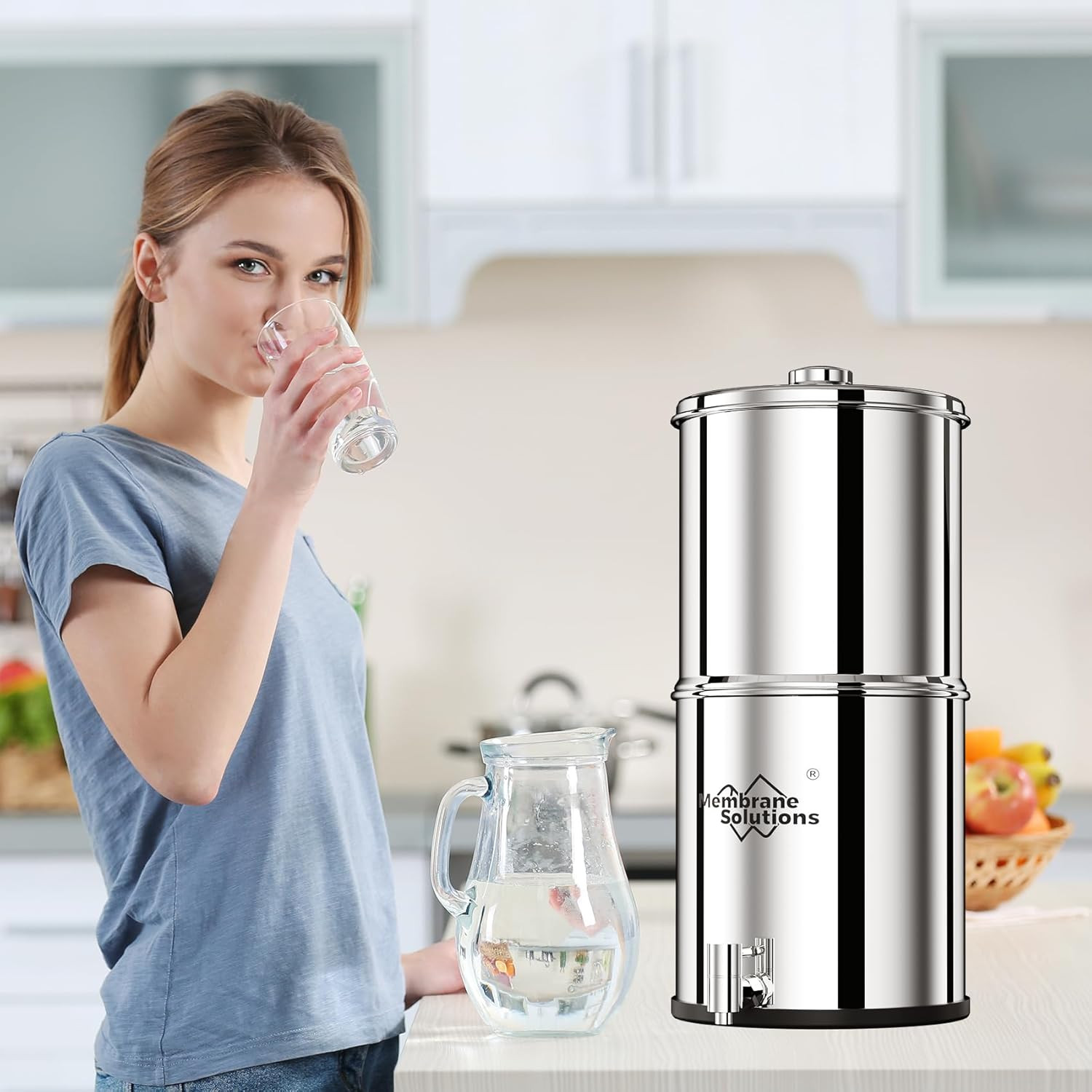 Stainless Steel 2.25G Gravity Water Filter System for Home & Camping