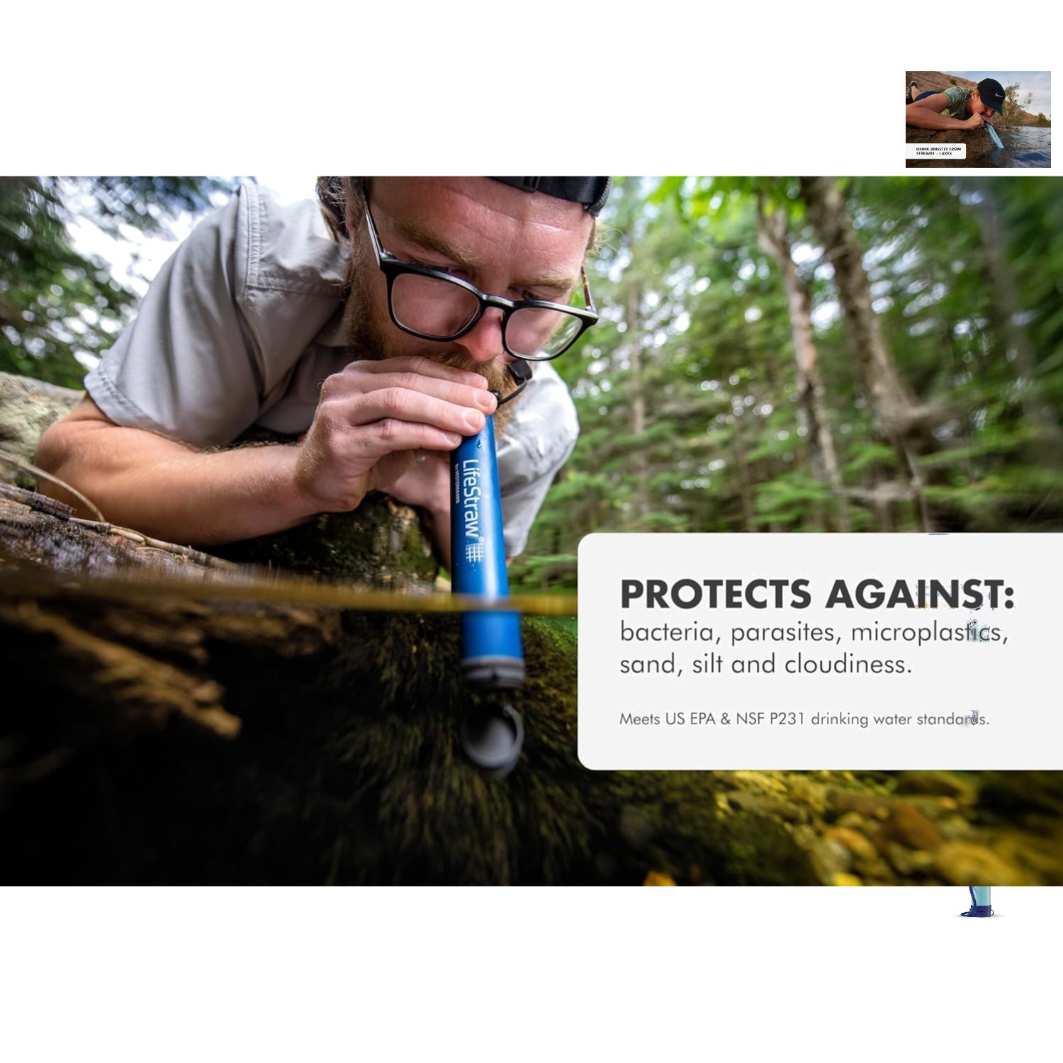 Lifestraw Personal Water Filter: 99.999999% Bacteria Removal for Hiking & More