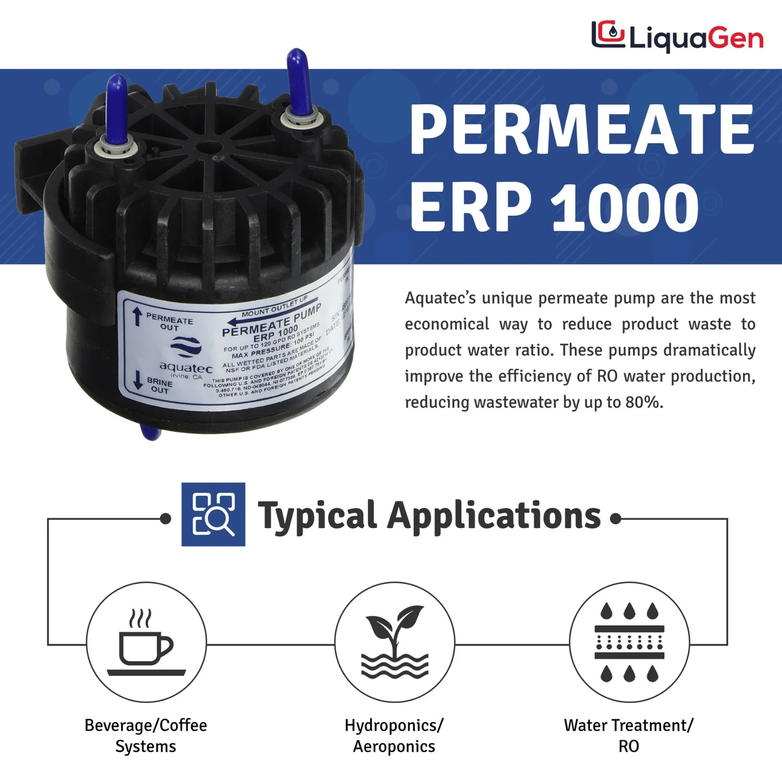 Aquatec ERP-1000 Permeate Pump for Reverse Osmosis w/ Mounting Clip