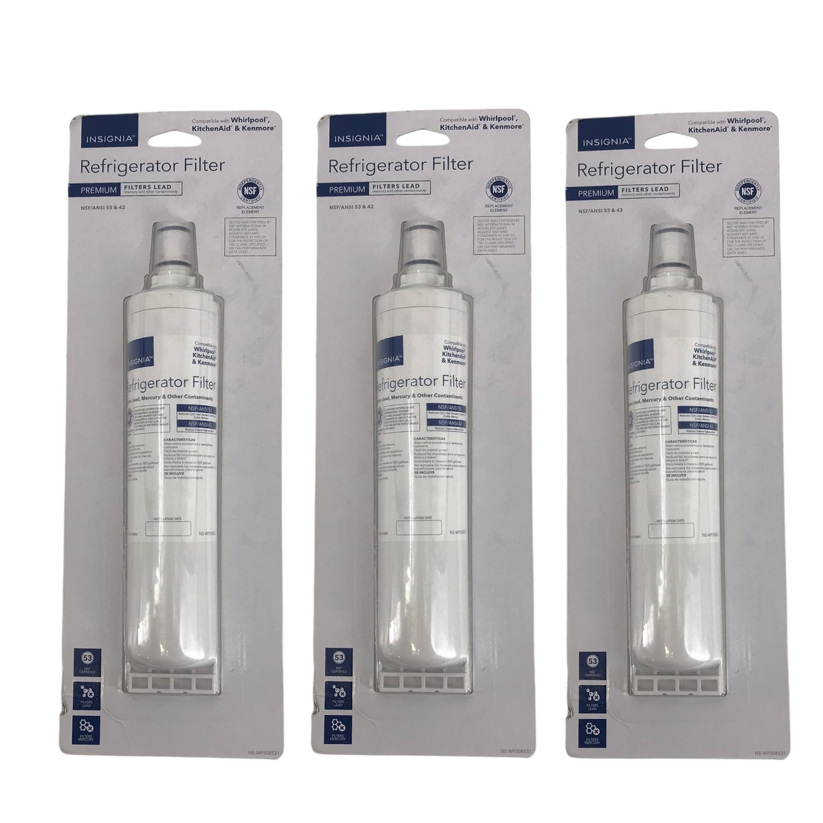 LOT OF 3 Insignia NS-WP508531 NSF 53/42 Water Filters for Whirlpool Refrigerator