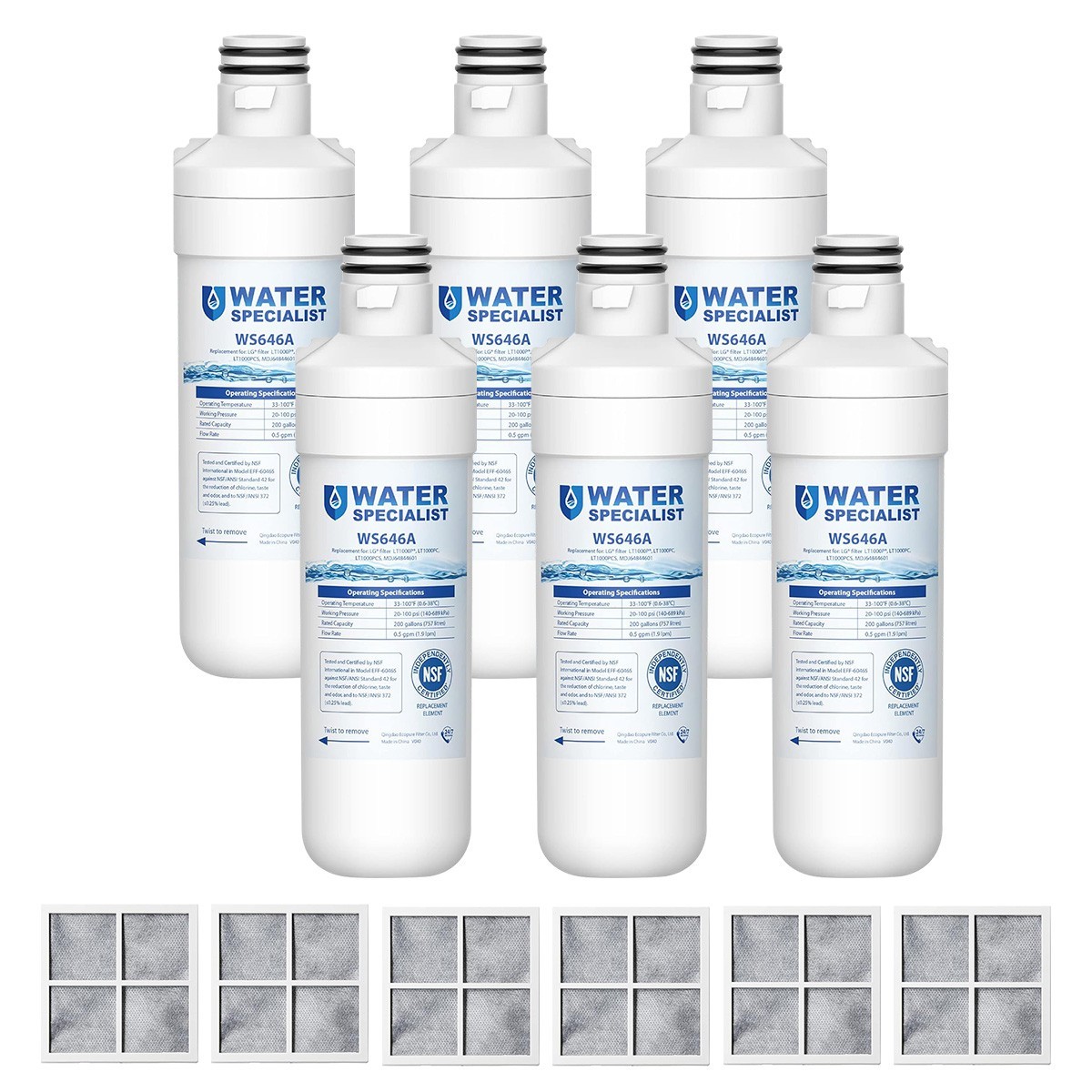 Waterspecialist Replacement for LG® LT1000P®, Water and Air Filter, 6 Combo