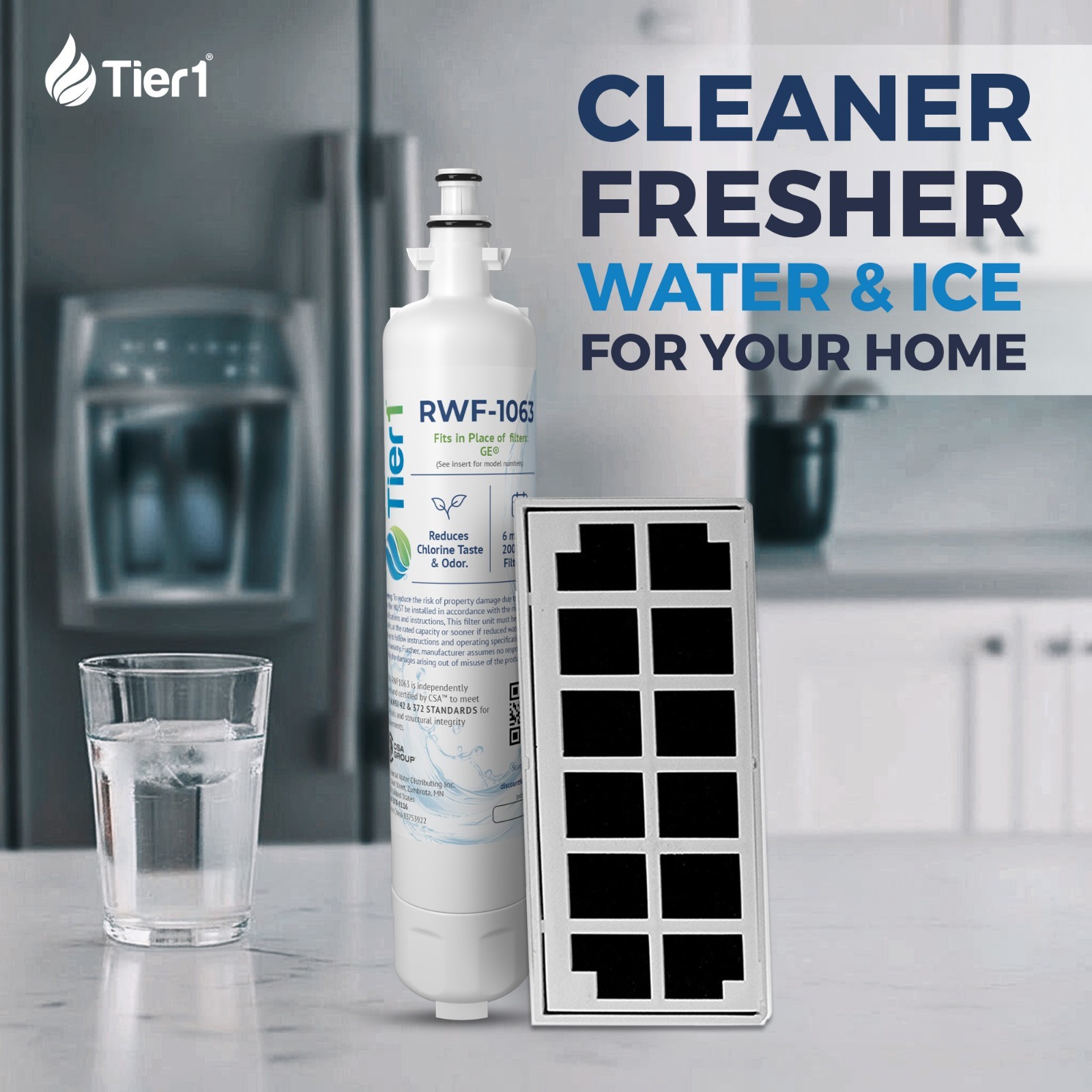 Fits GE RPWF SmartWater Comparable Tier1 Fridge Water & Air Filter Combo 2P