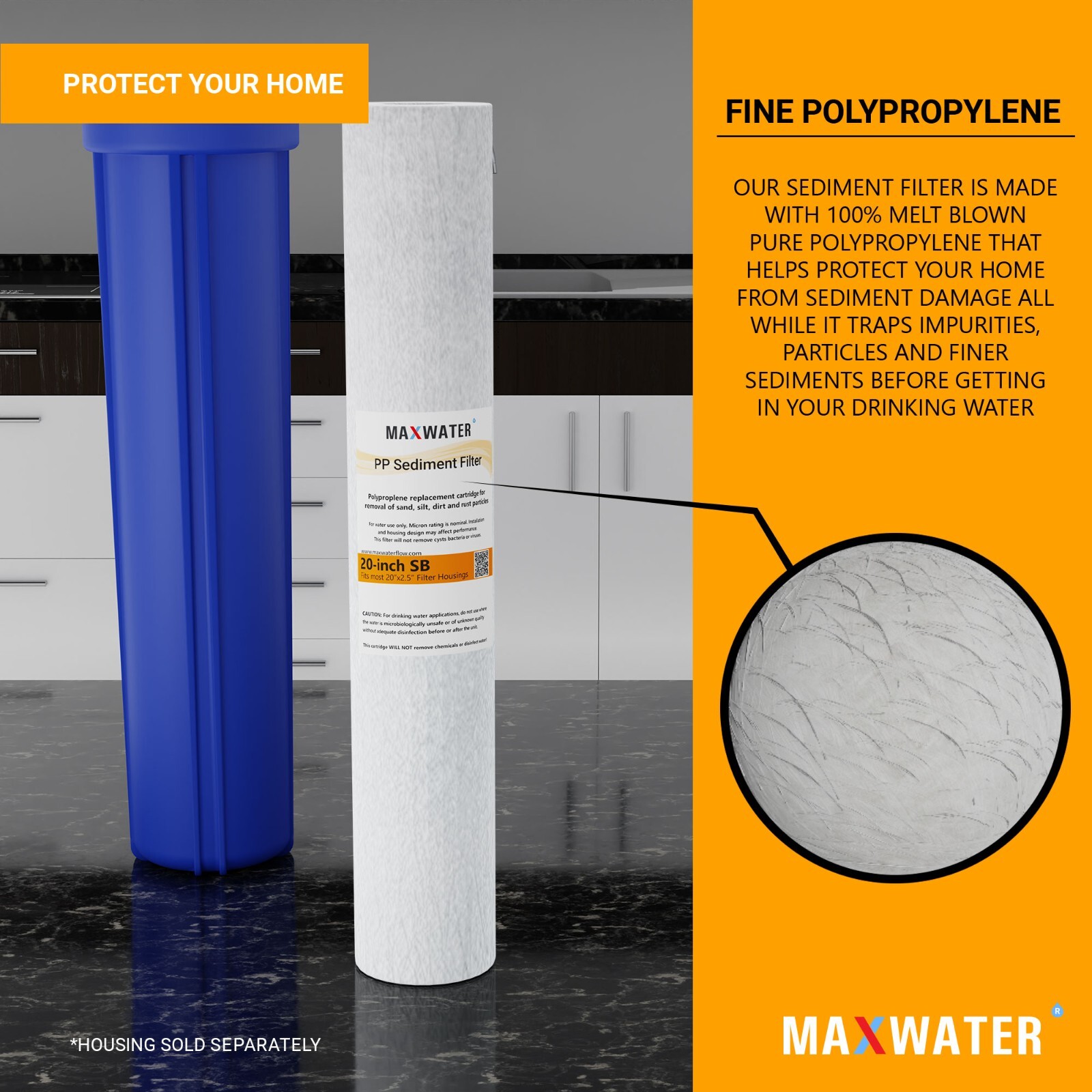 Max Water Whole House Water Filter Set 20″ x 2.5″ Cation, GAC, Sediment