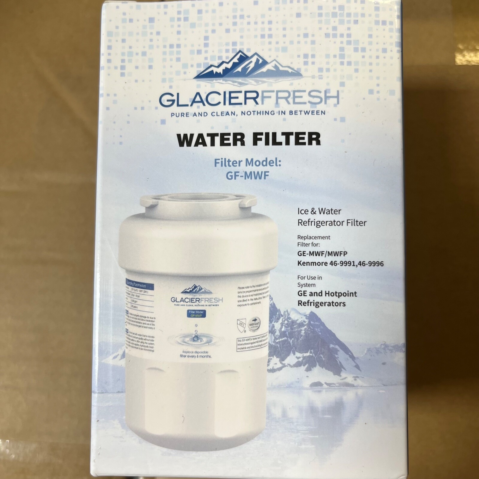 2 pack GLACIER FRESH MWF Water Filters for GE Refrigerators, NSF 42 GF-MWF