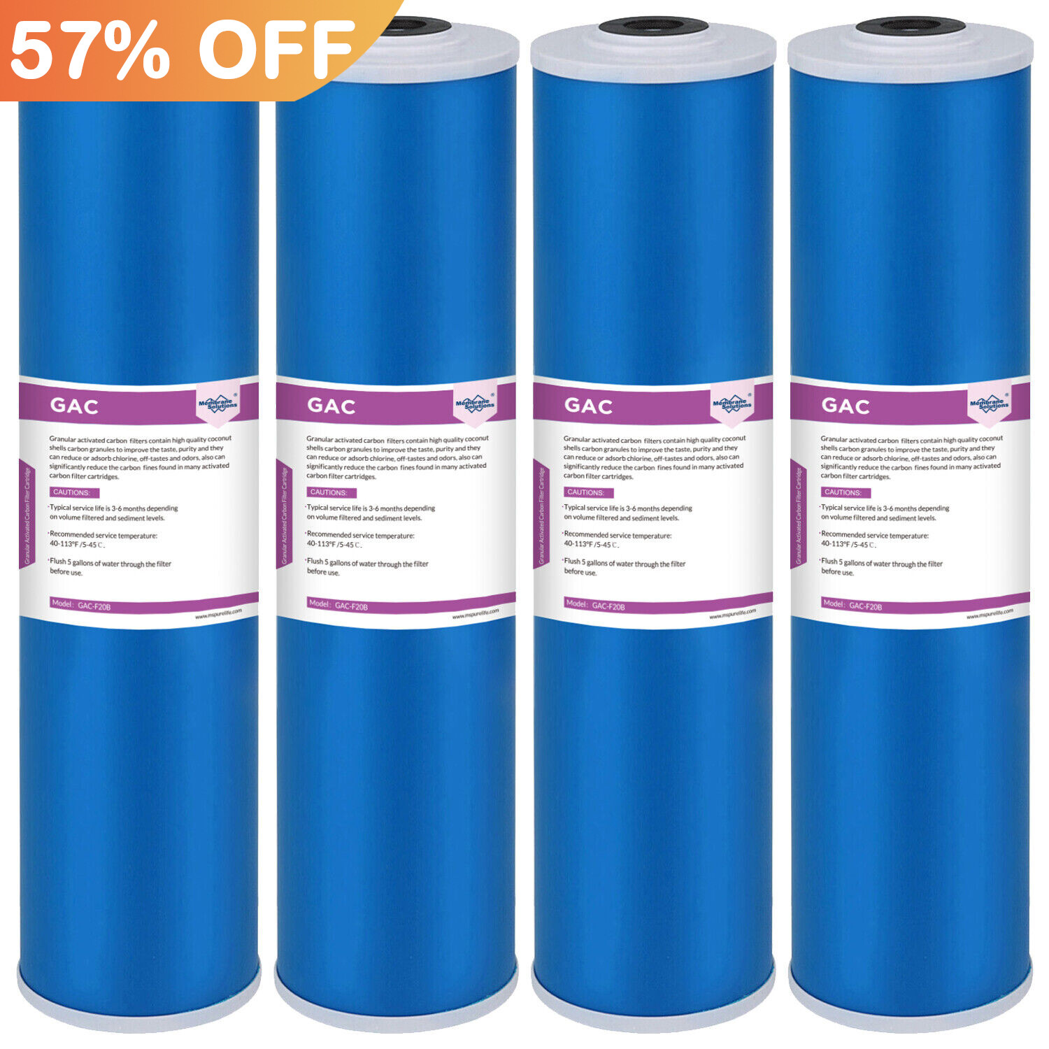 5 Micron 20″x4.5″ GAC Granular Activated Carbon Water Filter Big Blue 1-4 PACK